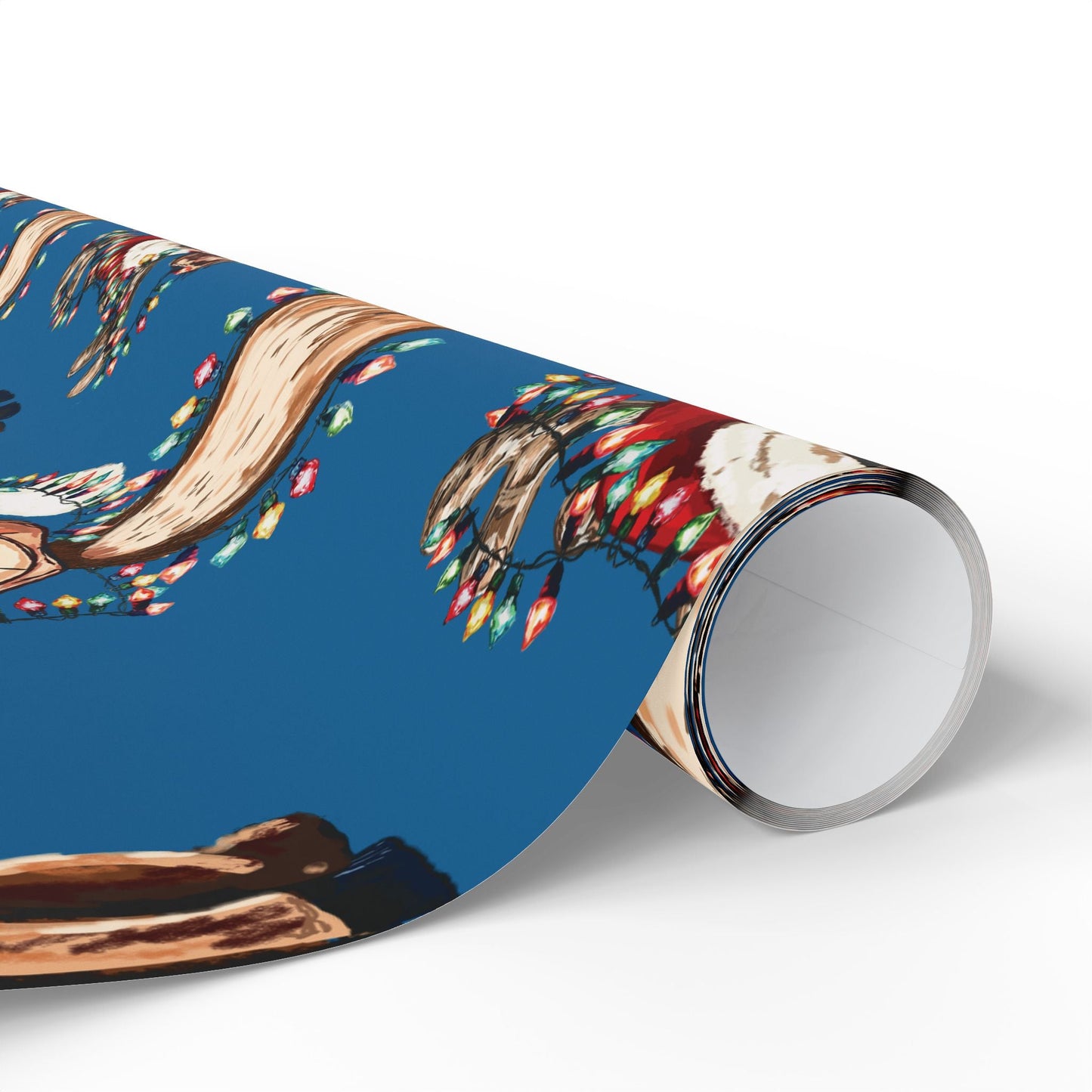 Festive Reindeer Wrapping Paper, Christmas Gift Wrap, Eco - Friendly - Blue Cava