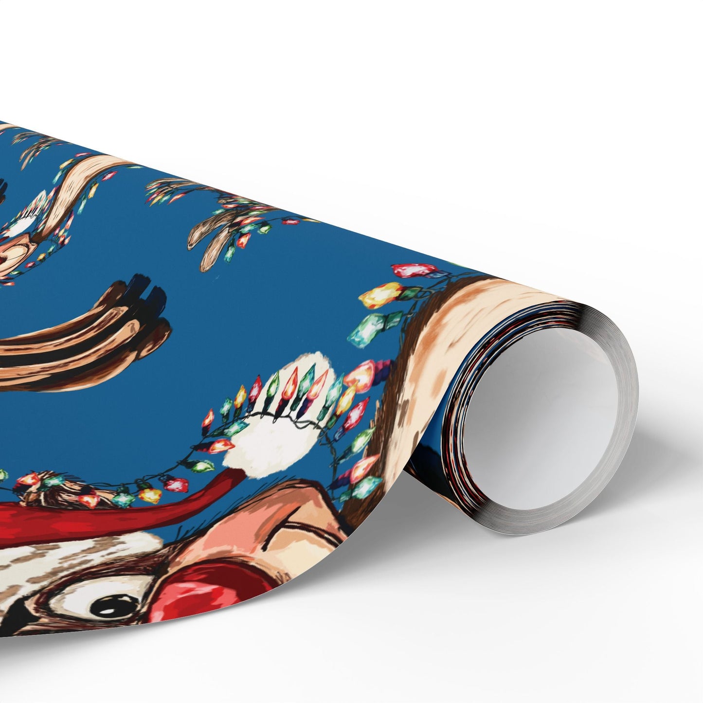 Festive Reindeer Wrapping Paper, Christmas Gift Wrap, Eco - Friendly - Blue Cava
