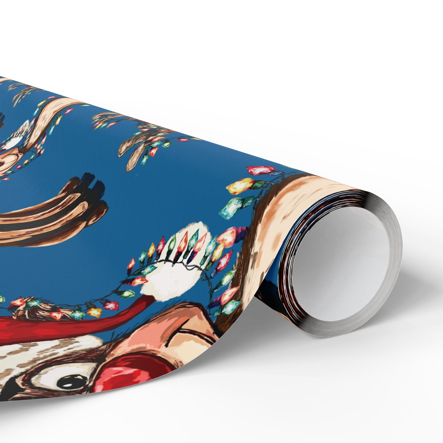 Festive Reindeer Wrapping Paper, Christmas Gift Wrap, Eco - Friendly - Blue Cava