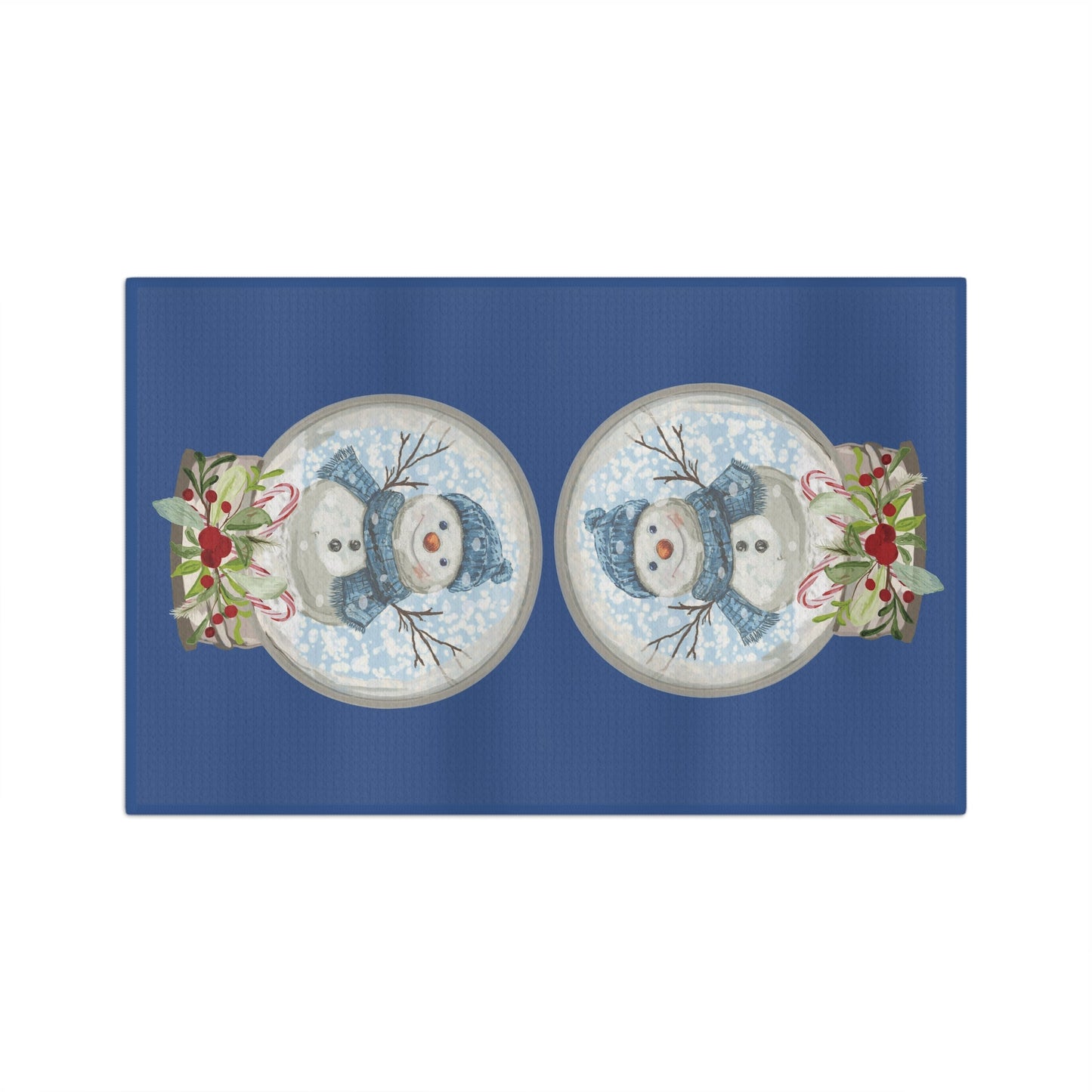 Festive Snowman Snow Globe Microfiber Waffle Towel, Holiday Kitchen Decor, Christmas Gift - Blue Cava