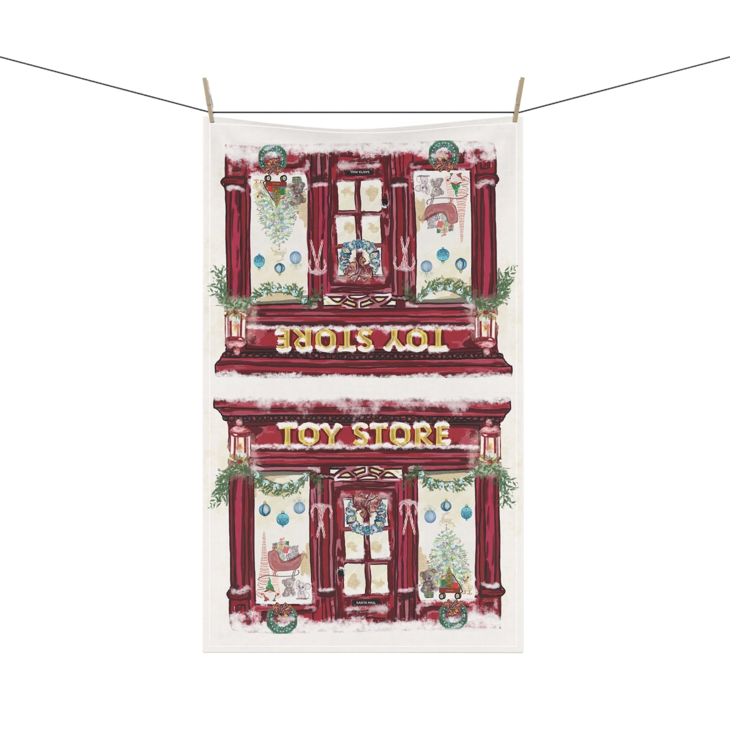 Festive Toy Store Tea Towels | Holiday Kitchen Décor - Blue Cava