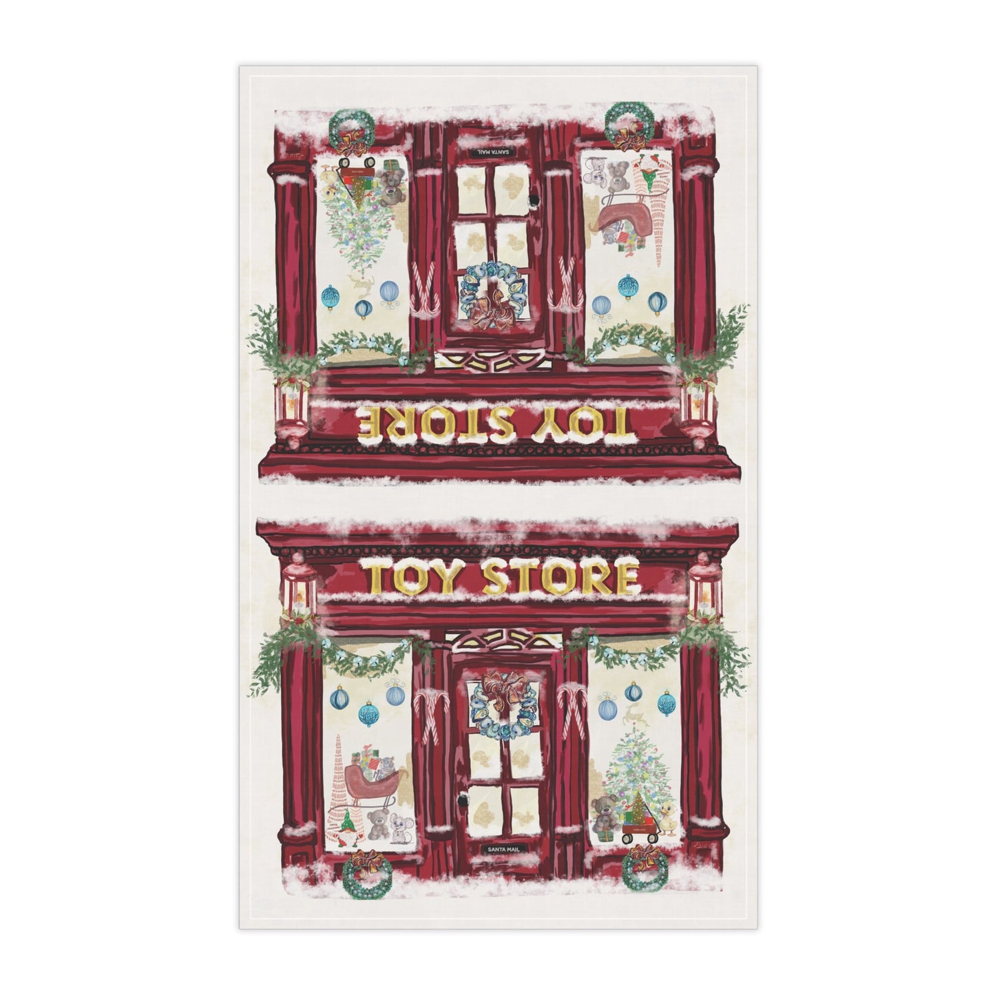 Festive Toy Store Tea Towels | Holiday Kitchen Décor - Blue Cava