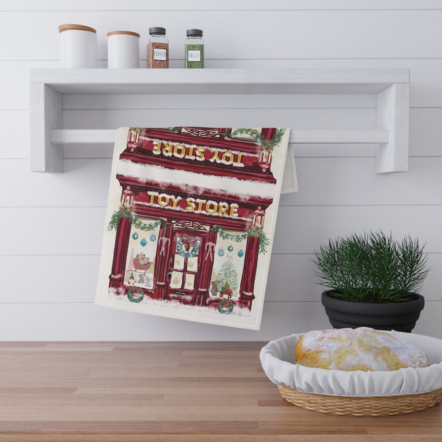 Festive Toy Store Tea Towels | Holiday Kitchen Décor - Blue Cava