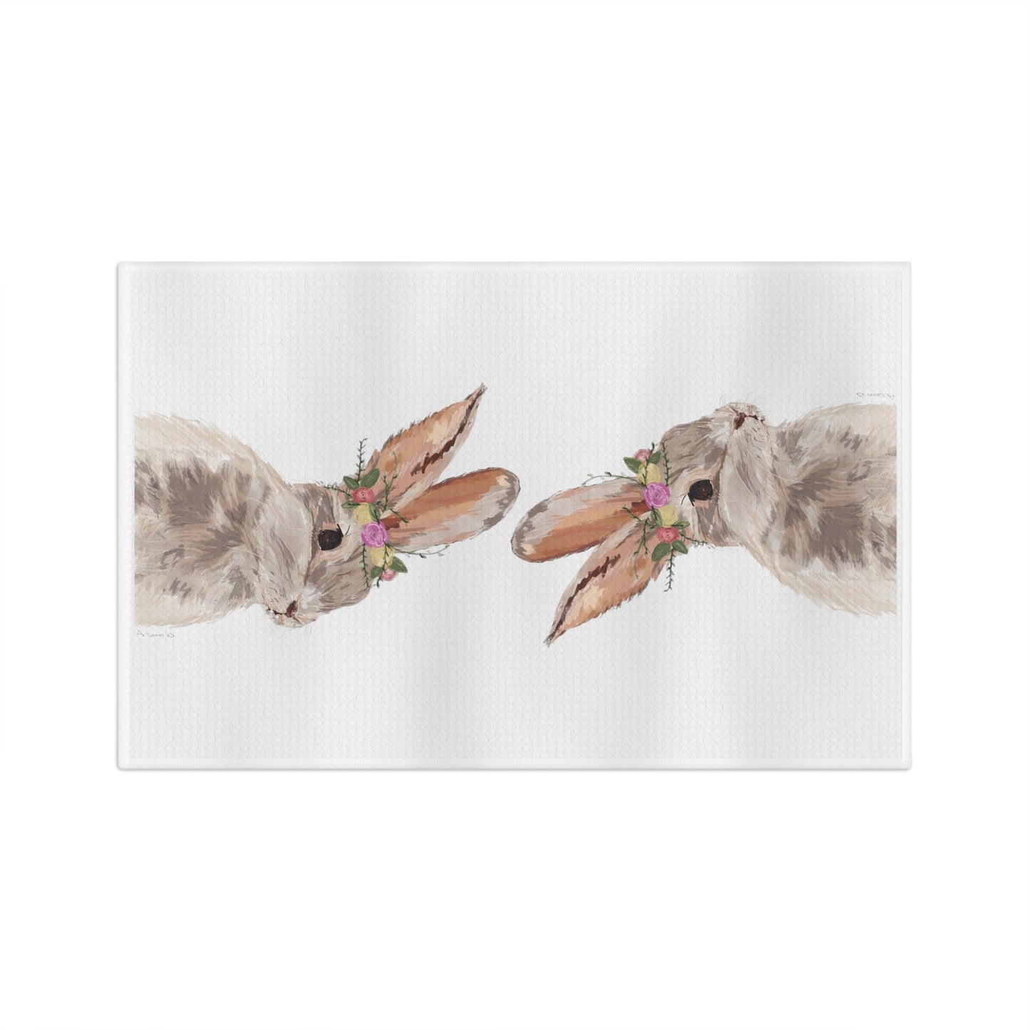 Floral Bunny Microfiber Waffle Towel - Blue Cava