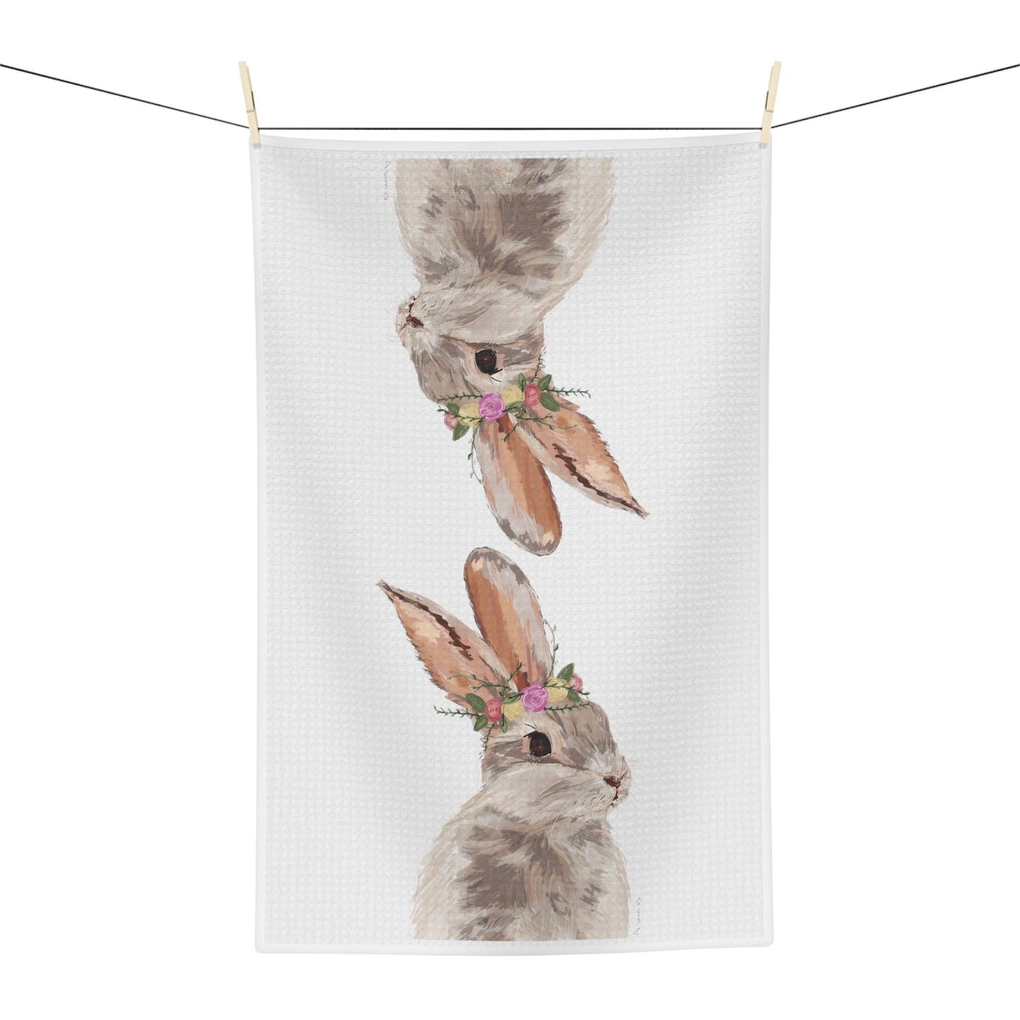 Floral Bunny Microfiber Waffle Towel - Blue Cava
