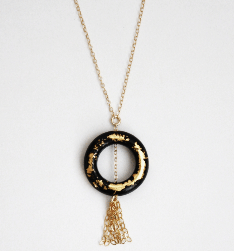 Gold Leaf Ring And Tassle Necklace - Blue Cava