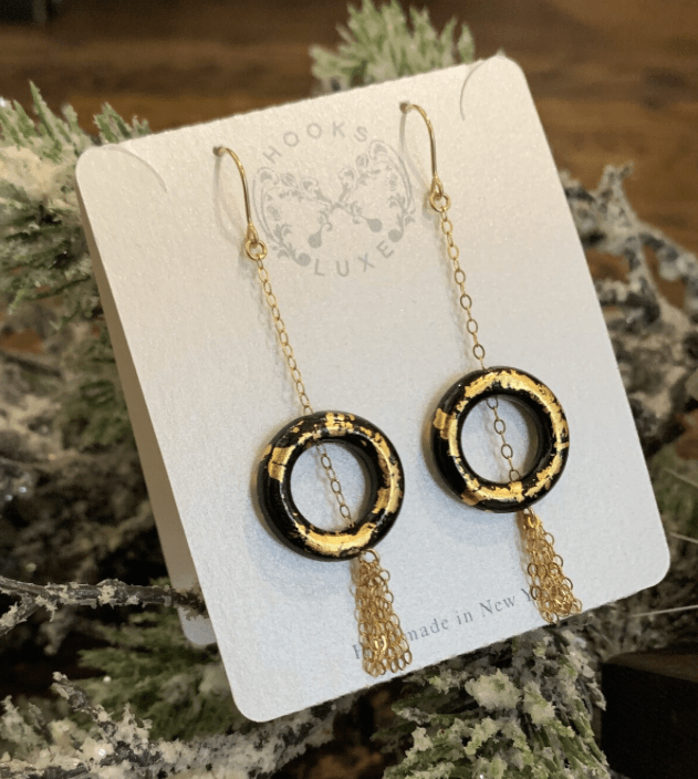 Gold Leaf Ring And Tassle Necklace - Blue Cava