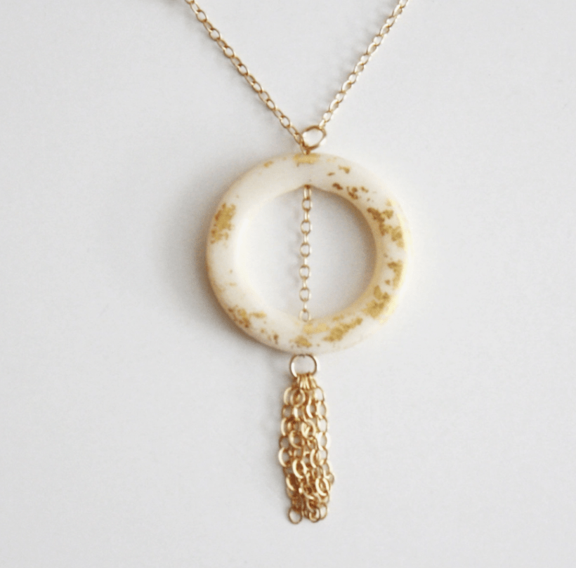 Gold Leaf Ring And Tassle Necklace - Blue Cava