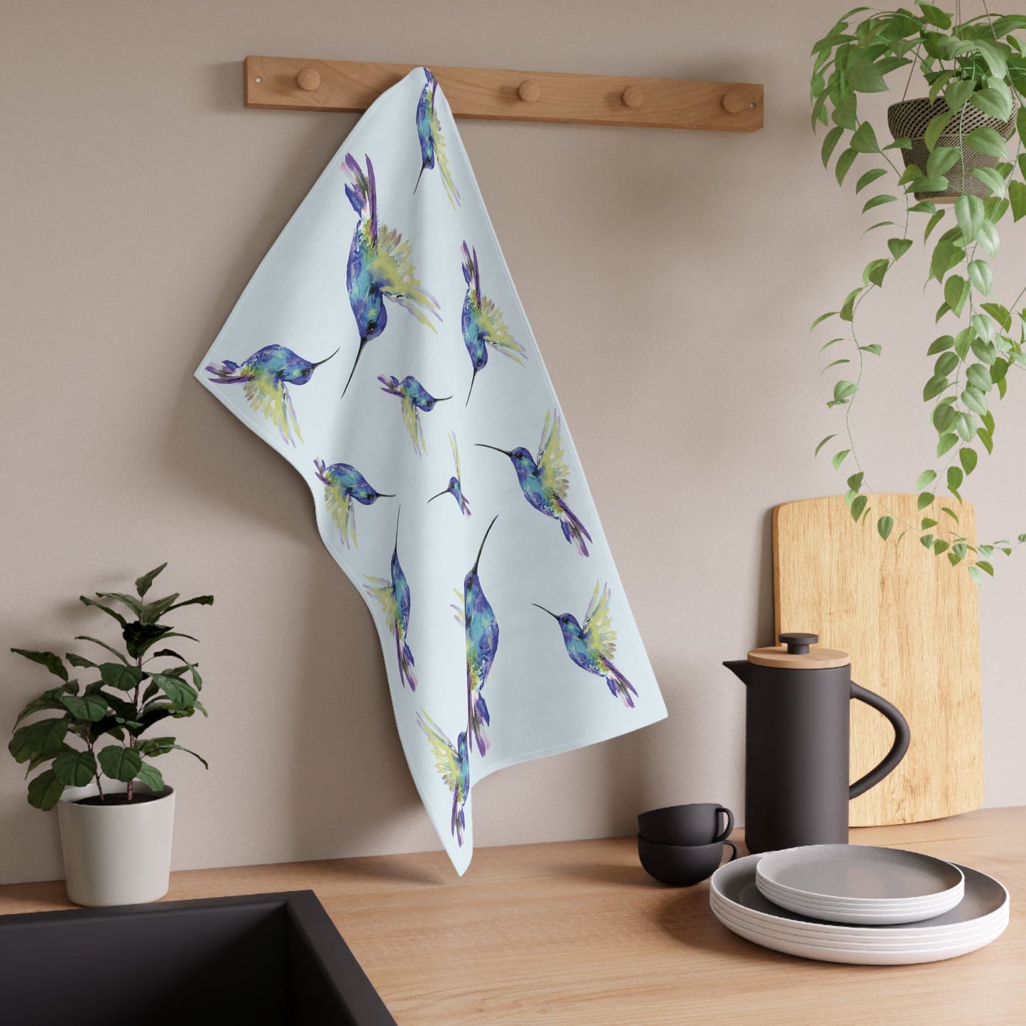 Hummingbird Kitchen Tea Towels - Blue Cava