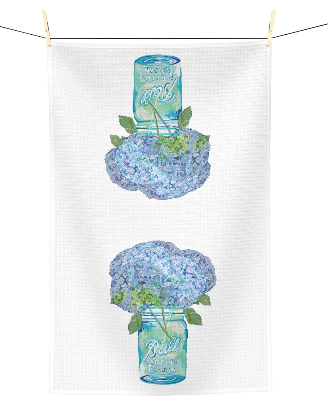 Hydrangea Mason Jar Microfiber Waffle Towel - Blue Cava