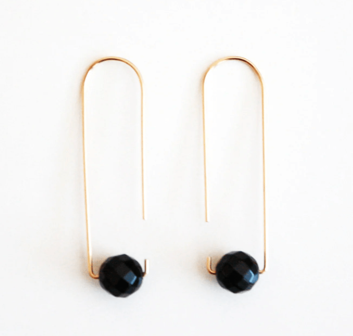 Long Hook Black Onyx Earrings - Hooks and Luxe - Blue Cava