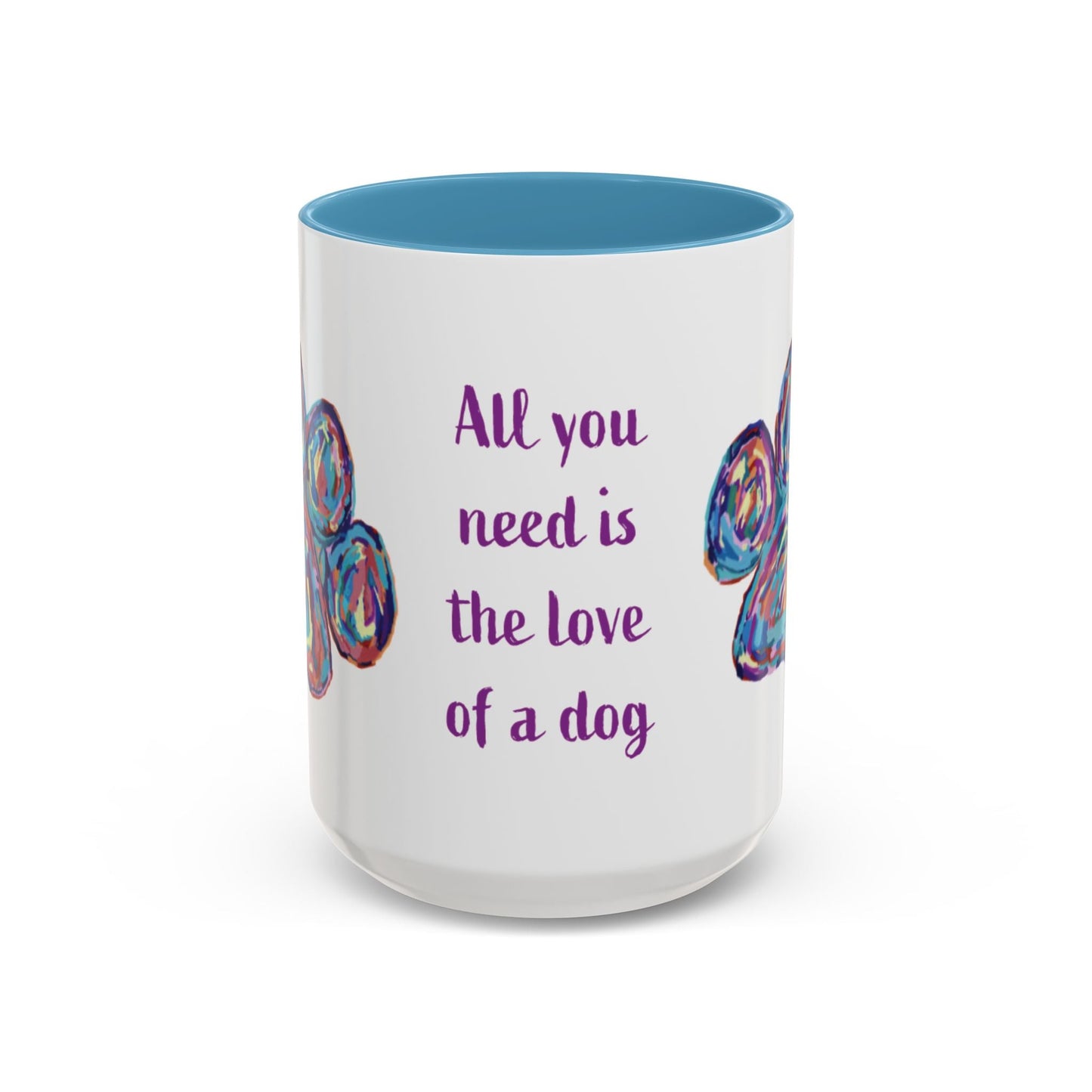 Love Of A Dog Paw Two Tone Coffee Mug (11oz & 15oz) - Blue Cava