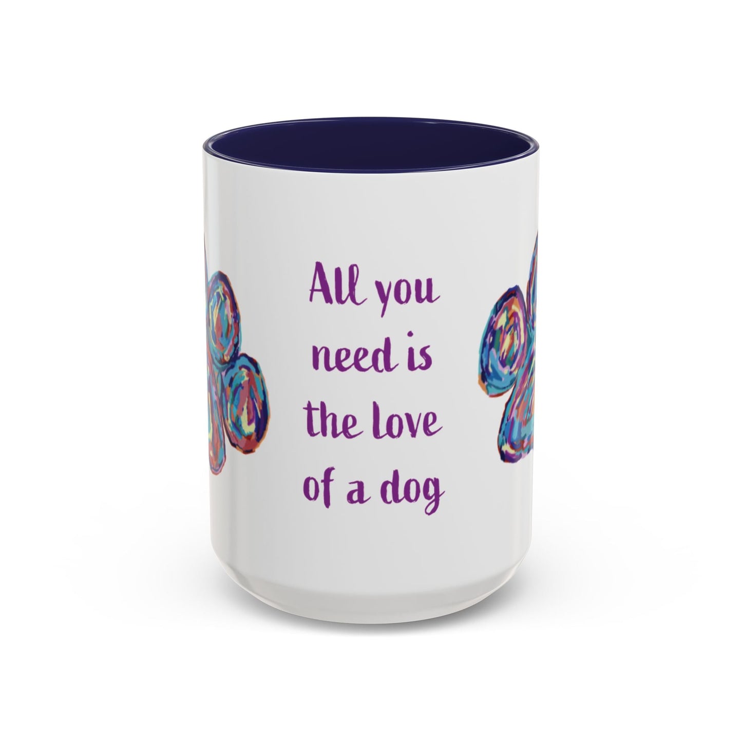 Love Of A Dog Paw Two Tone Coffee Mug (11oz & 15oz) - Blue Cava