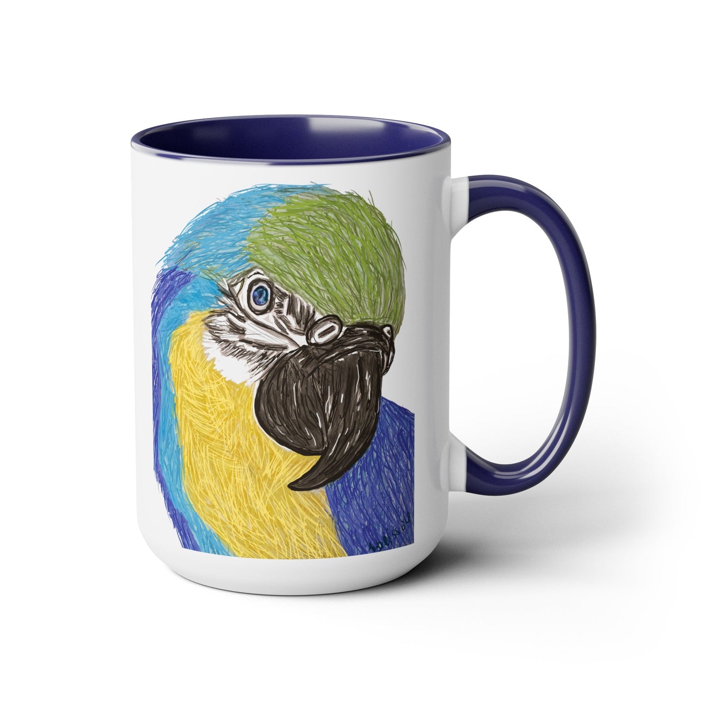 Macaw Two-Tone Coffee Mugs, 15oz - Blue Cava