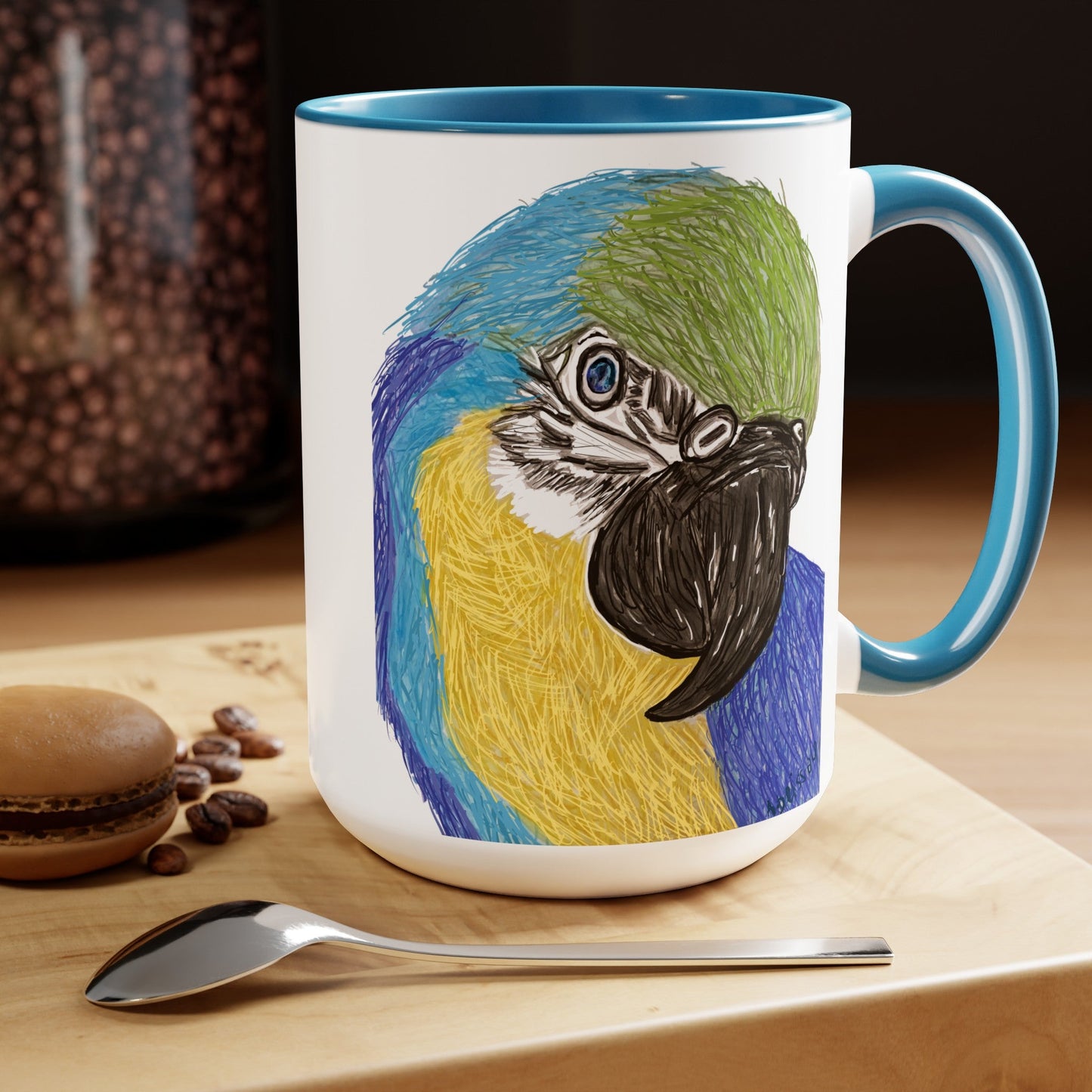 Macaw Two-Tone Coffee Mugs, 15oz - Blue Cava