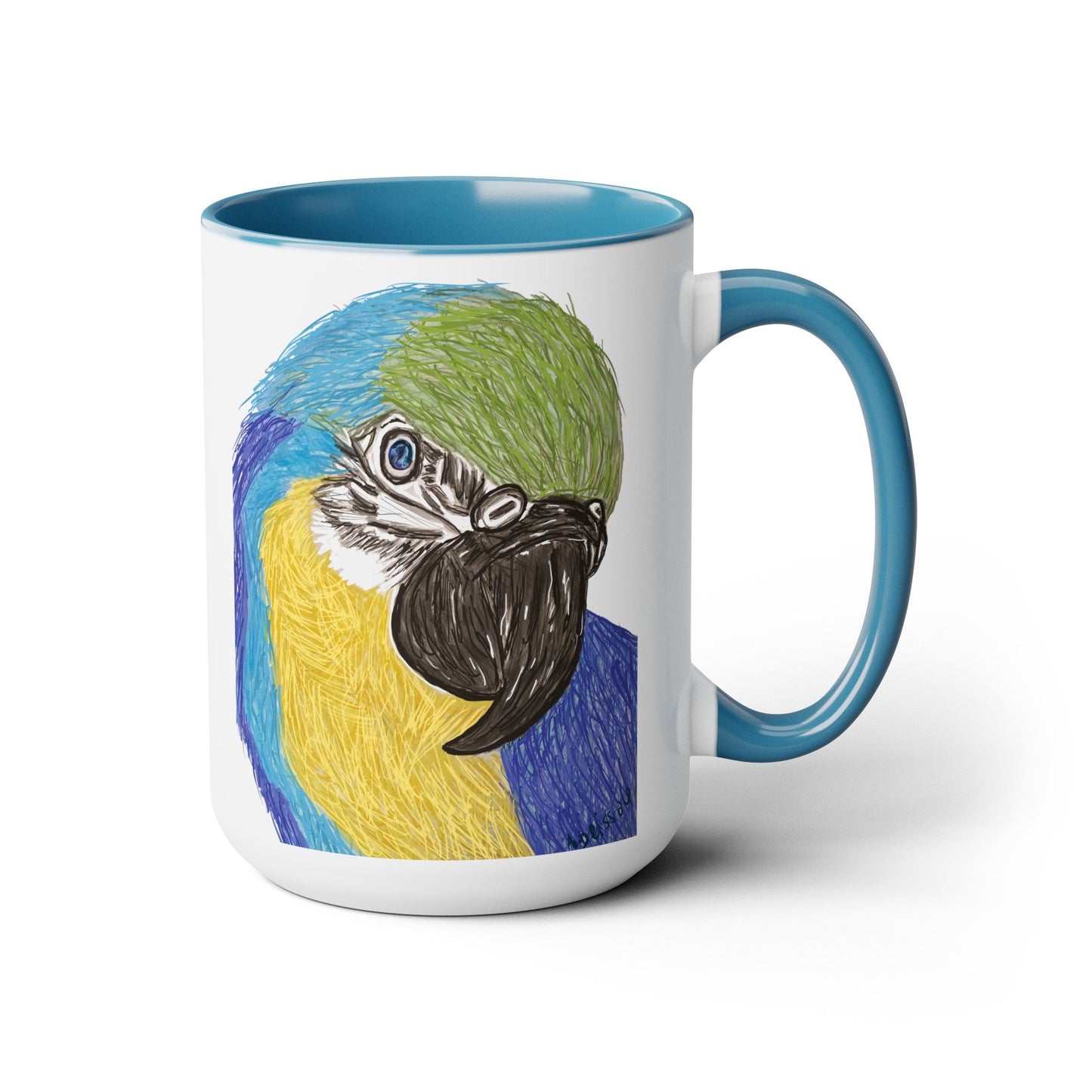 Macaw Two-Tone Coffee Mugs, 15oz - Blue Cava