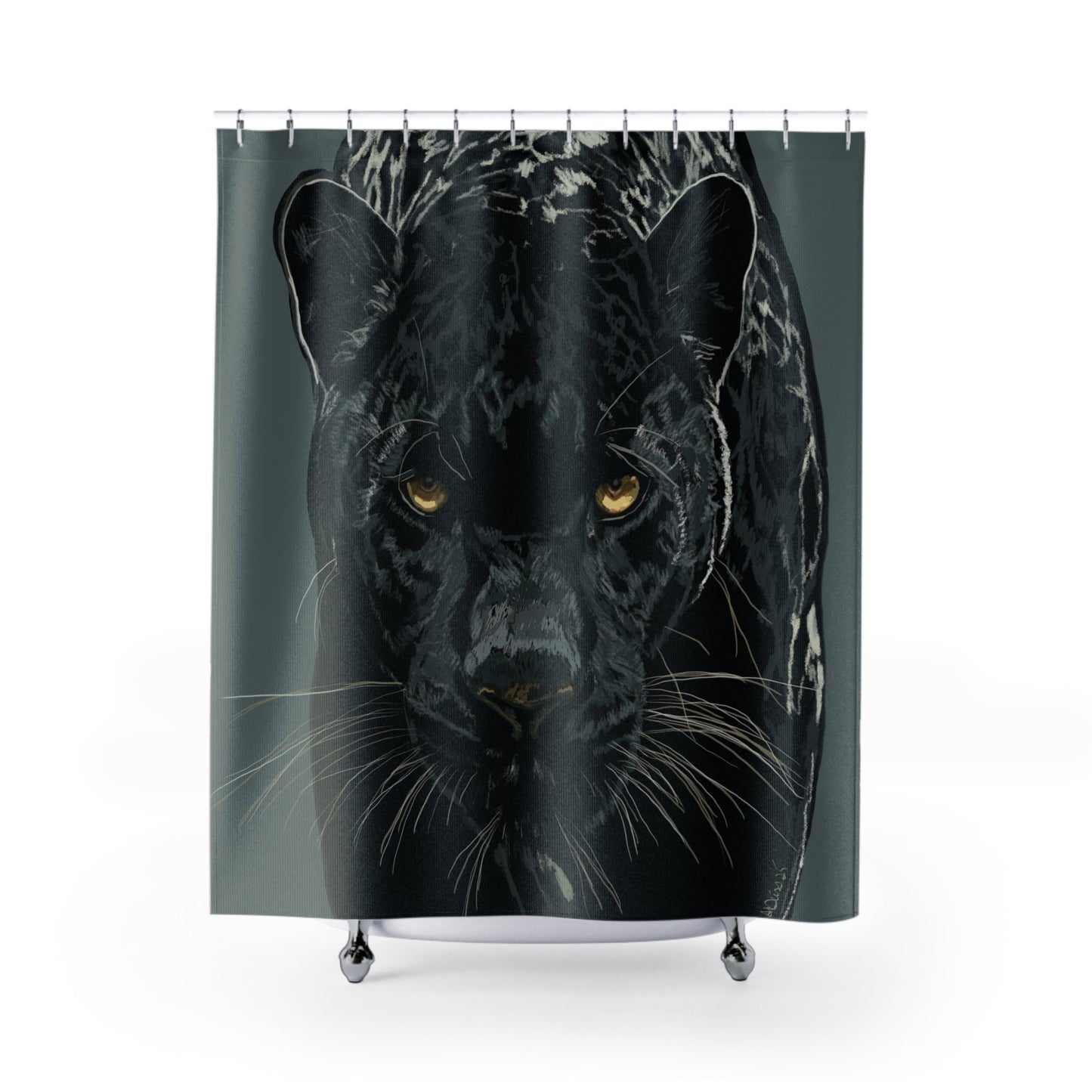 Majestic Black Panther Shower Curtain - Bold Jungle Decor - Blue Cava