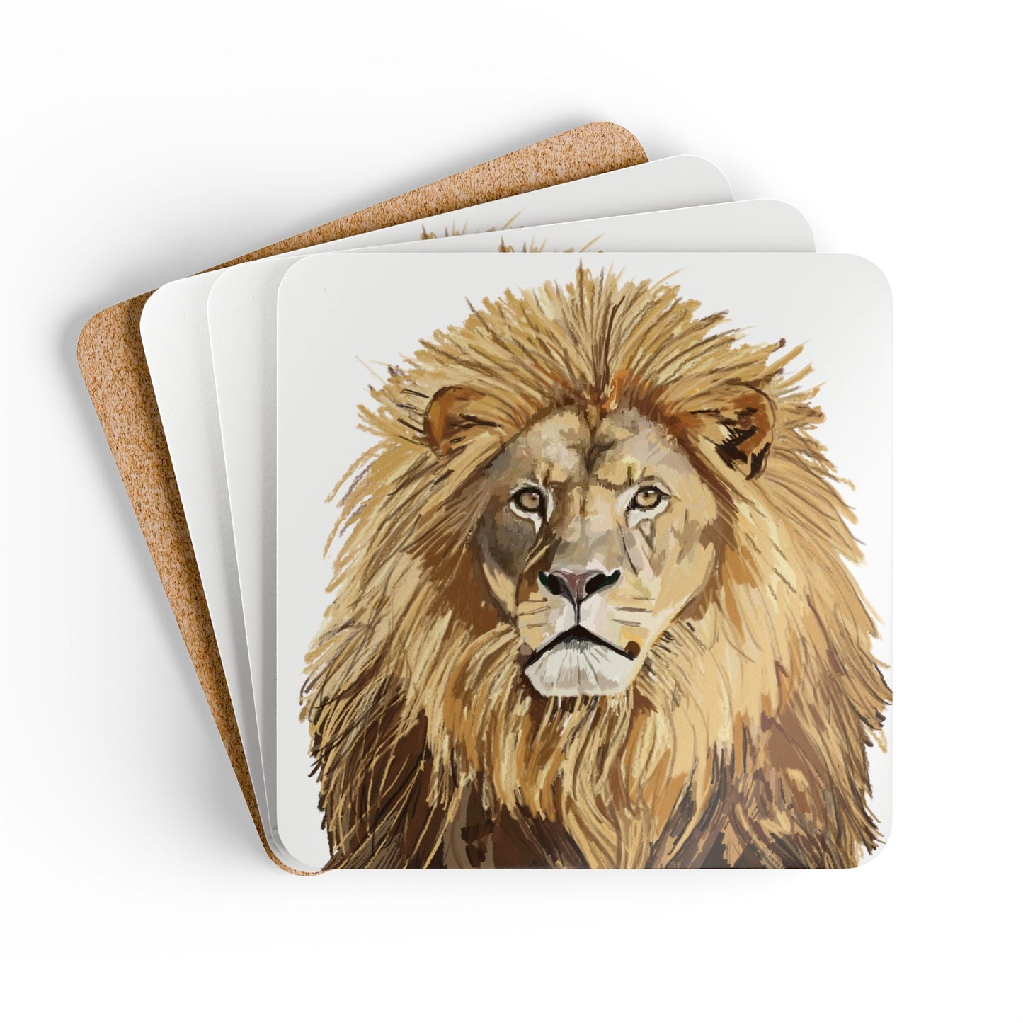 Majestic Lion Cork Coaster Set - Eco - Friendly Drink Coasters for Animal Lovers - Blue Cava