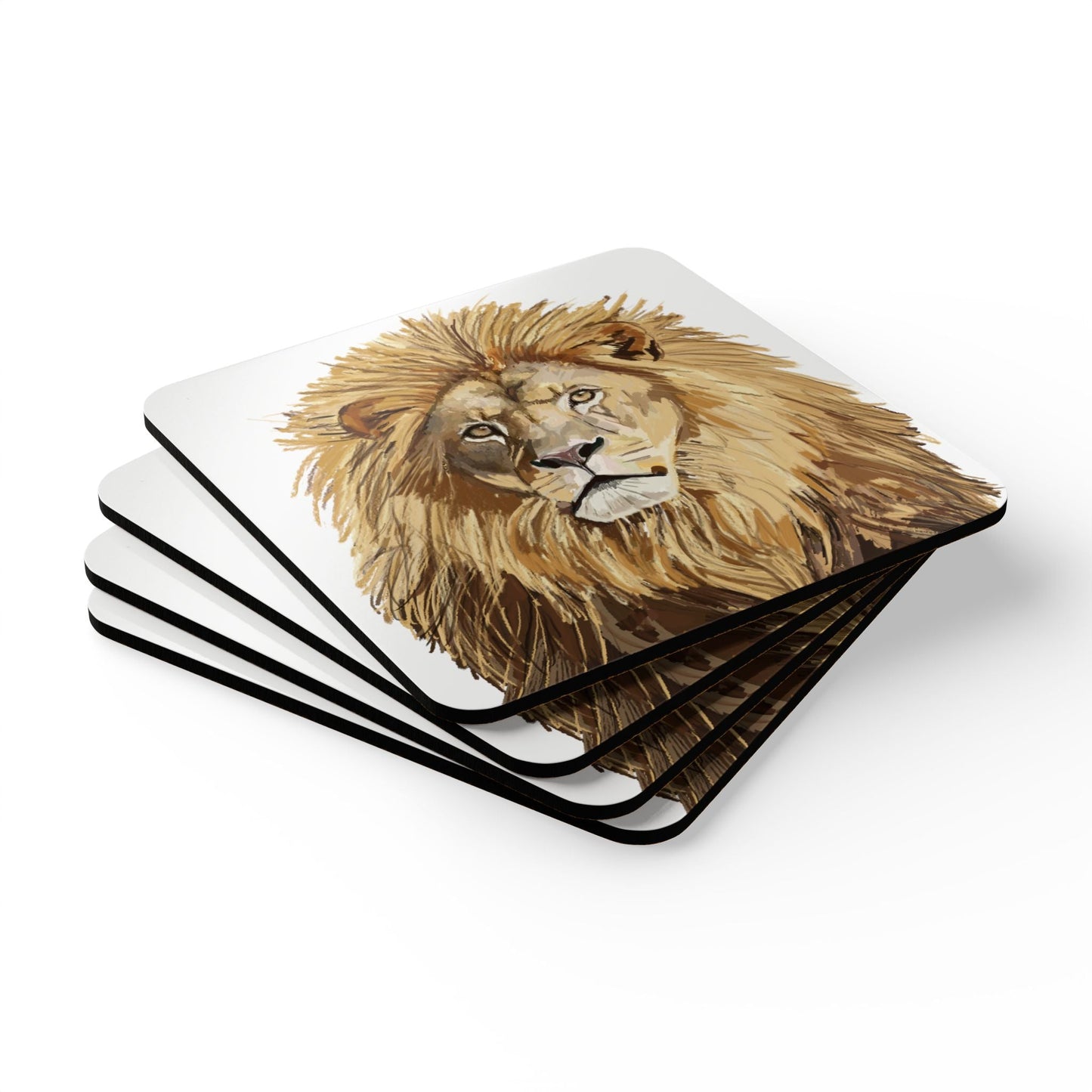 Majestic Lion Cork Coaster Set - Eco - Friendly Drink Coasters for Animal Lovers - Blue Cava