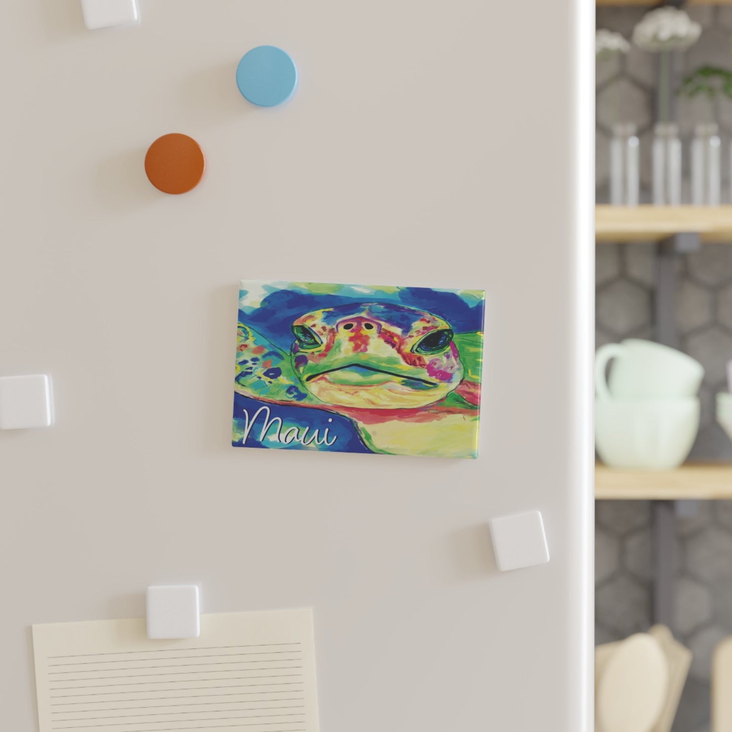 Maui Rainbow Turtle Button Magnet, Rectangle (1 & 10 pcs) - Blue Cava