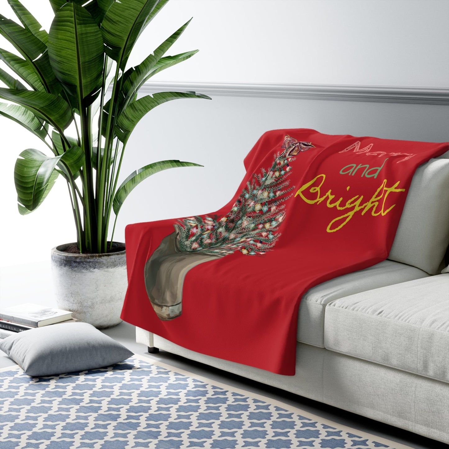 50" x 60" Merry and Bright sherpa blanket drapped