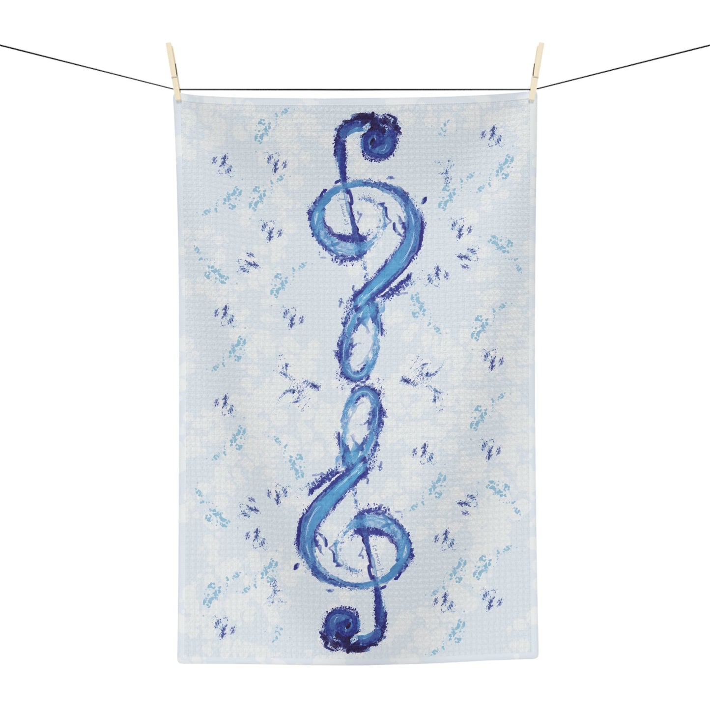 Music Note Microfiber Waffle Towel - Blue Cava