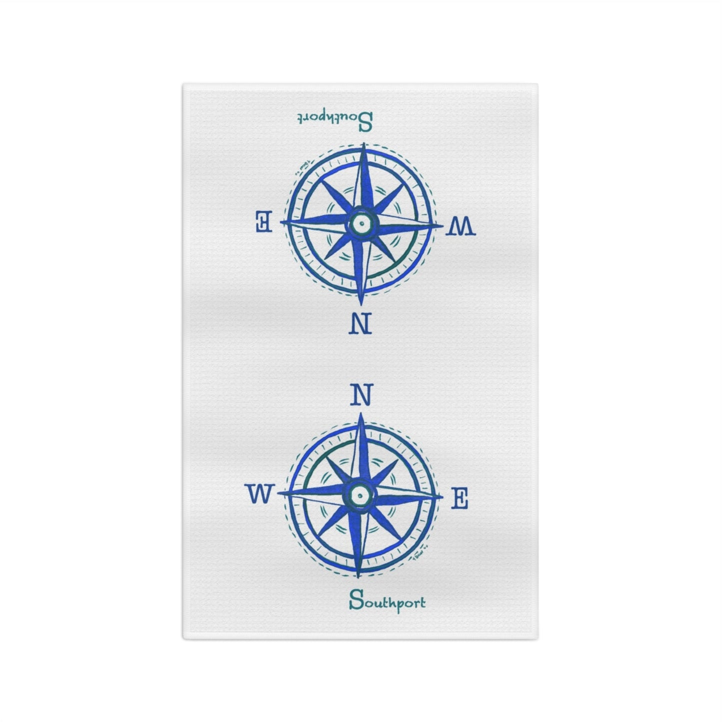 Nautical Southport NC Compass Microfiber Waffle Towel - Blue Cava