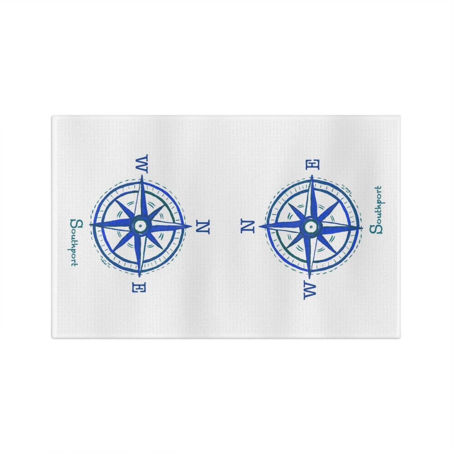 Nautical Southport NC Compass Microfiber Waffle Towel - Blue Cava