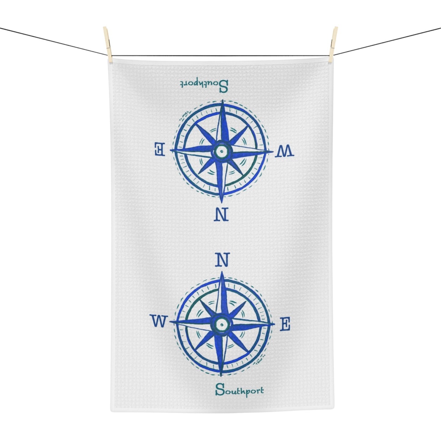 Nautical Southport NC Compass Microfiber Waffle Towel - Blue Cava