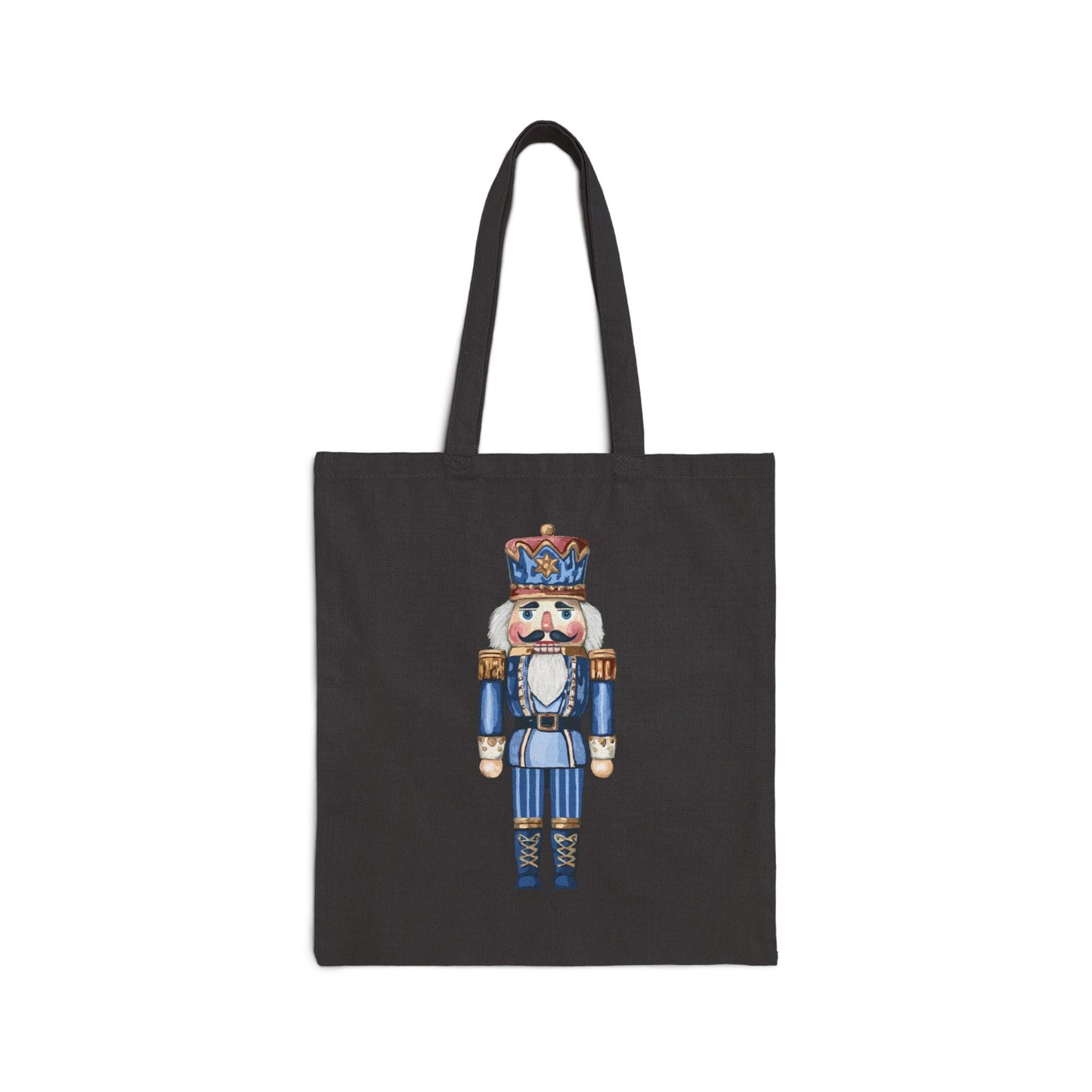 Nutcracker Holiday Cotton Canvas Tote Bag, Christmas Gift Bag, Reusable Grocery Bag, Eco - Friendly Bag - Blue Cava