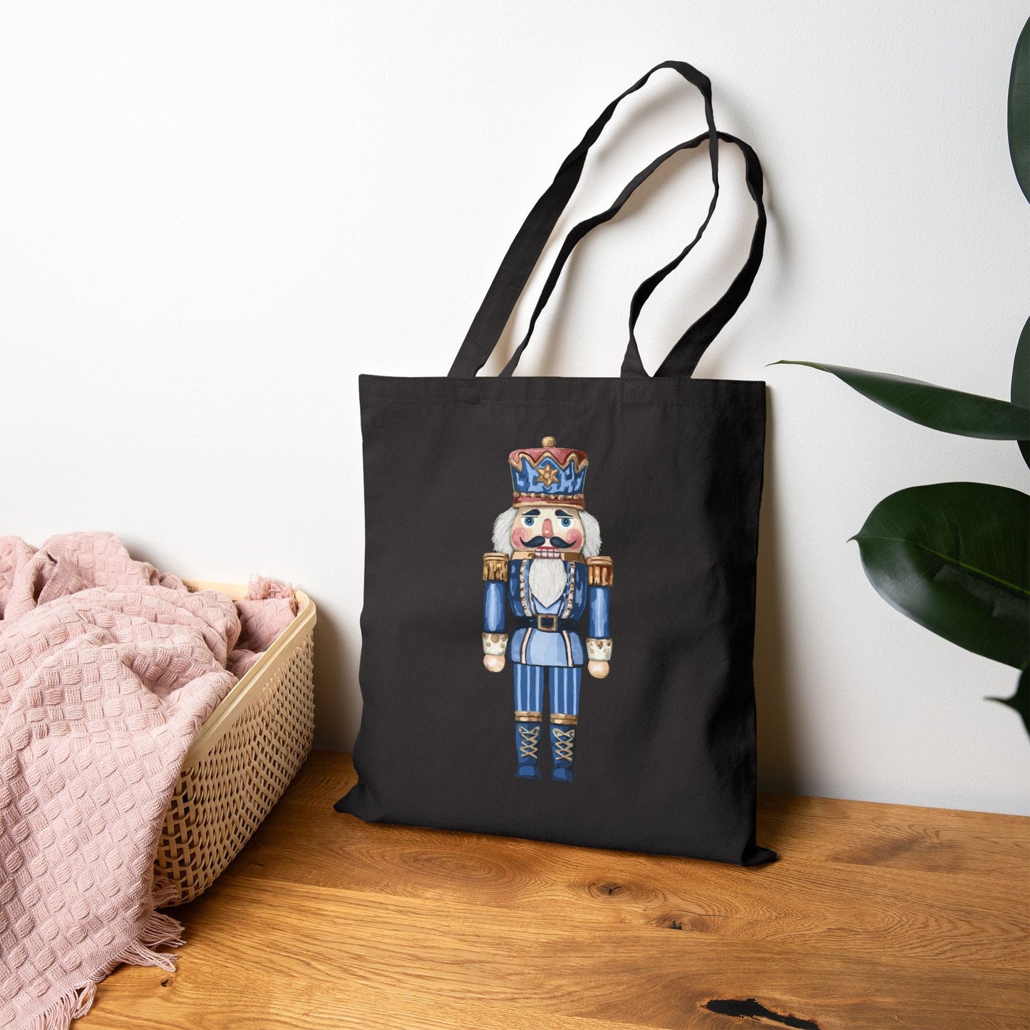 Nutcracker Holiday Cotton Canvas Tote Bag, Christmas Gift Bag, Reusable Grocery Bag, Eco - Friendly Bag - Blue Cava