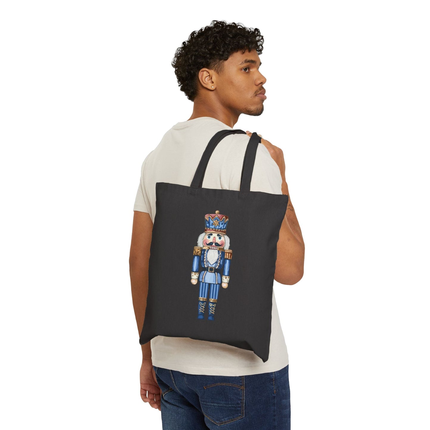 Nutcracker Holiday Cotton Canvas Tote Bag, Christmas Gift Bag, Reusable Grocery Bag, Eco - Friendly Bag - Blue Cava