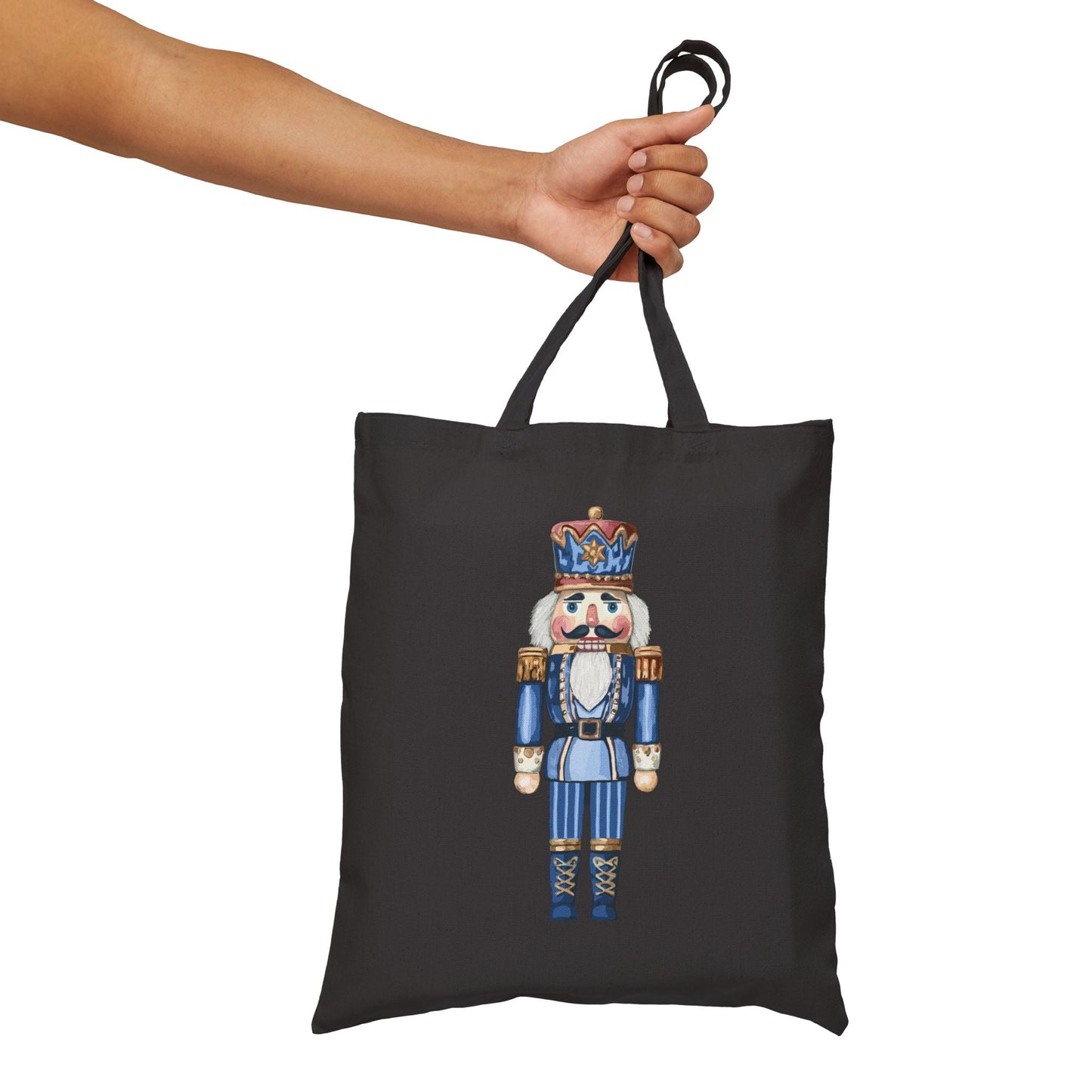 Nutcracker Holiday Cotton Canvas Tote Bag, Christmas Gift Bag, Reusable Grocery Bag, Eco - Friendly Bag - Blue Cava