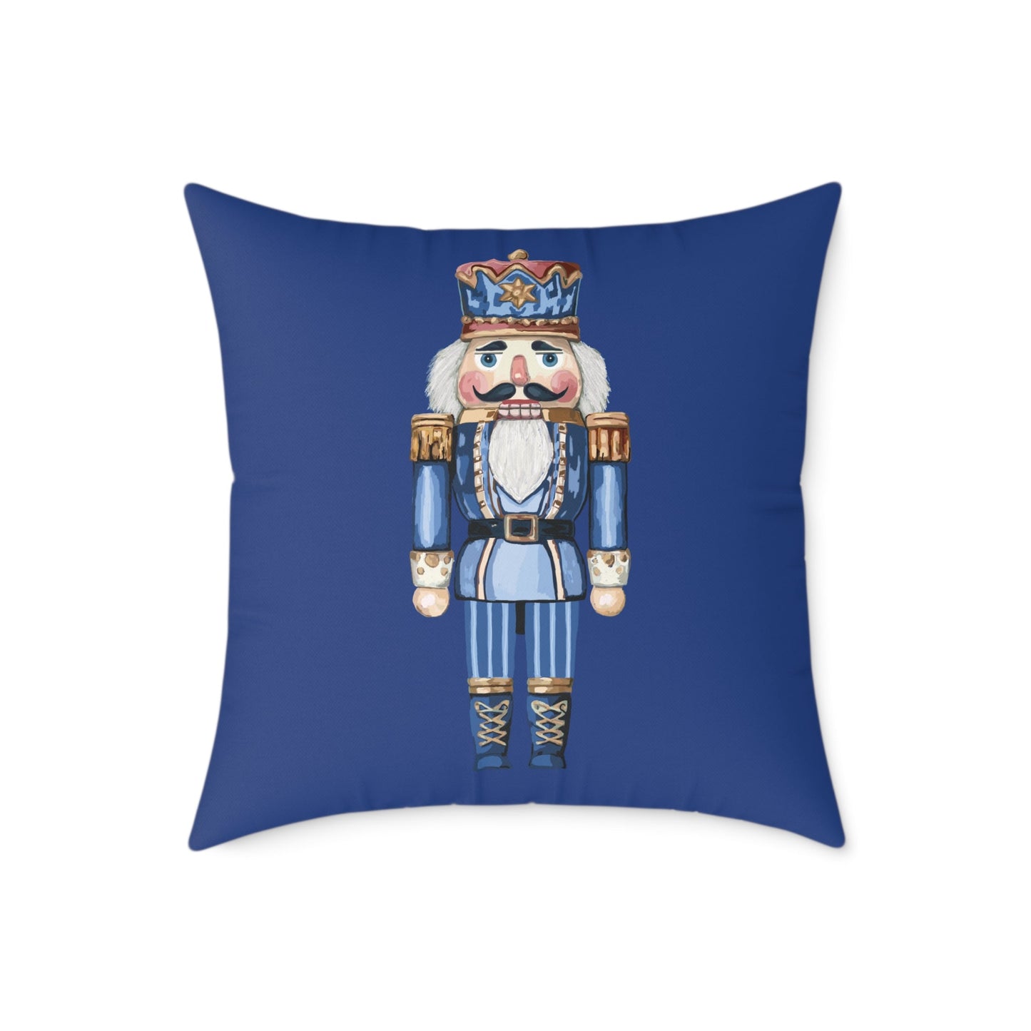 Nutcracker Square Canvas Pillow - Holiday Home Decor, Festive Christmas Decoration - Blue Cava