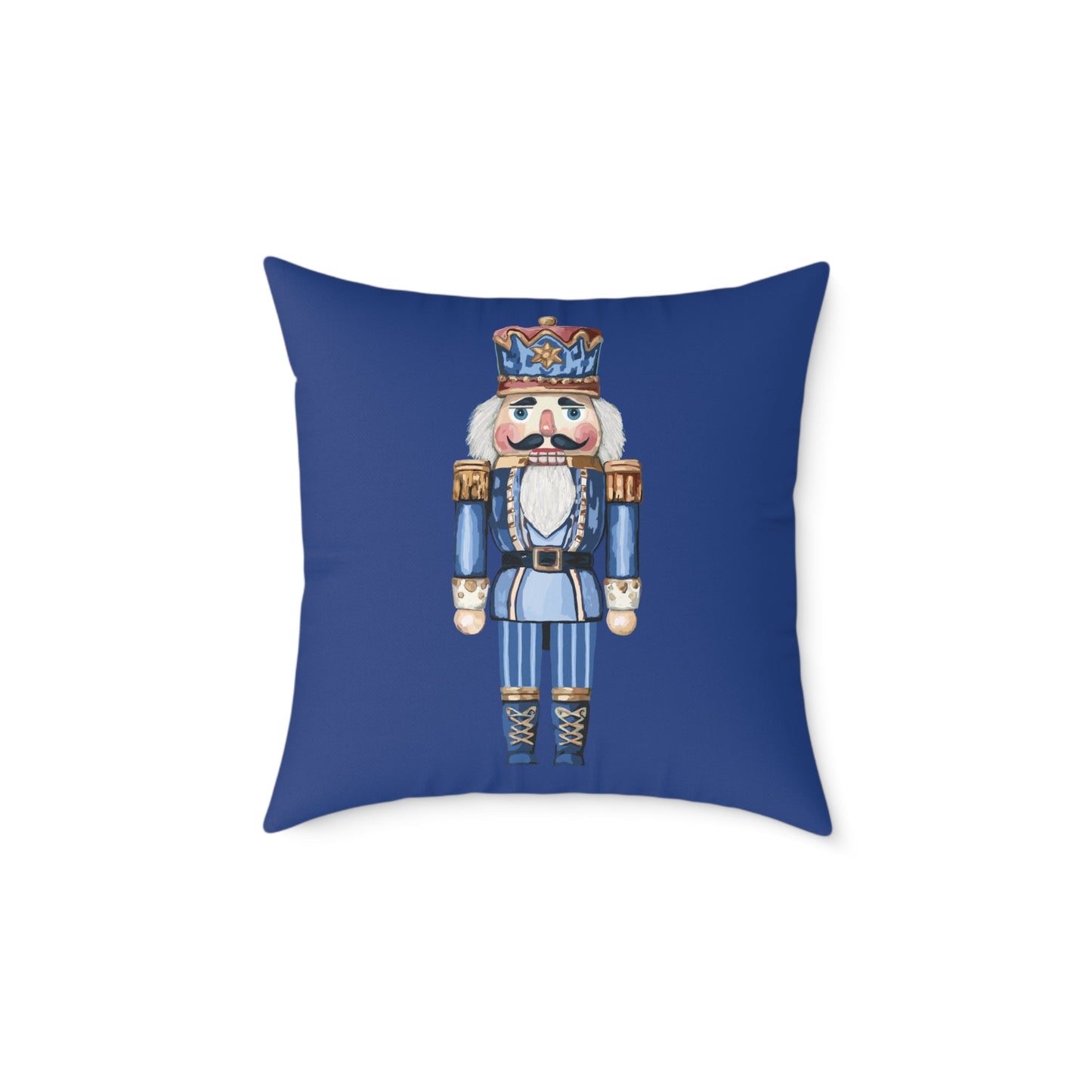 Nutcracker Square Canvas Pillow - Holiday Home Decor, Festive Christmas Decoration - Blue Cava