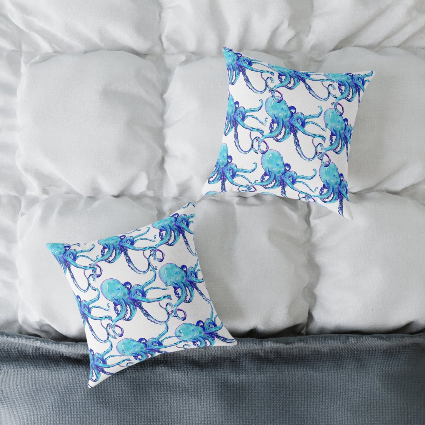 Ocean Blue Octopus Throw Pillow - Nautical Home Decor - Blue Cava
