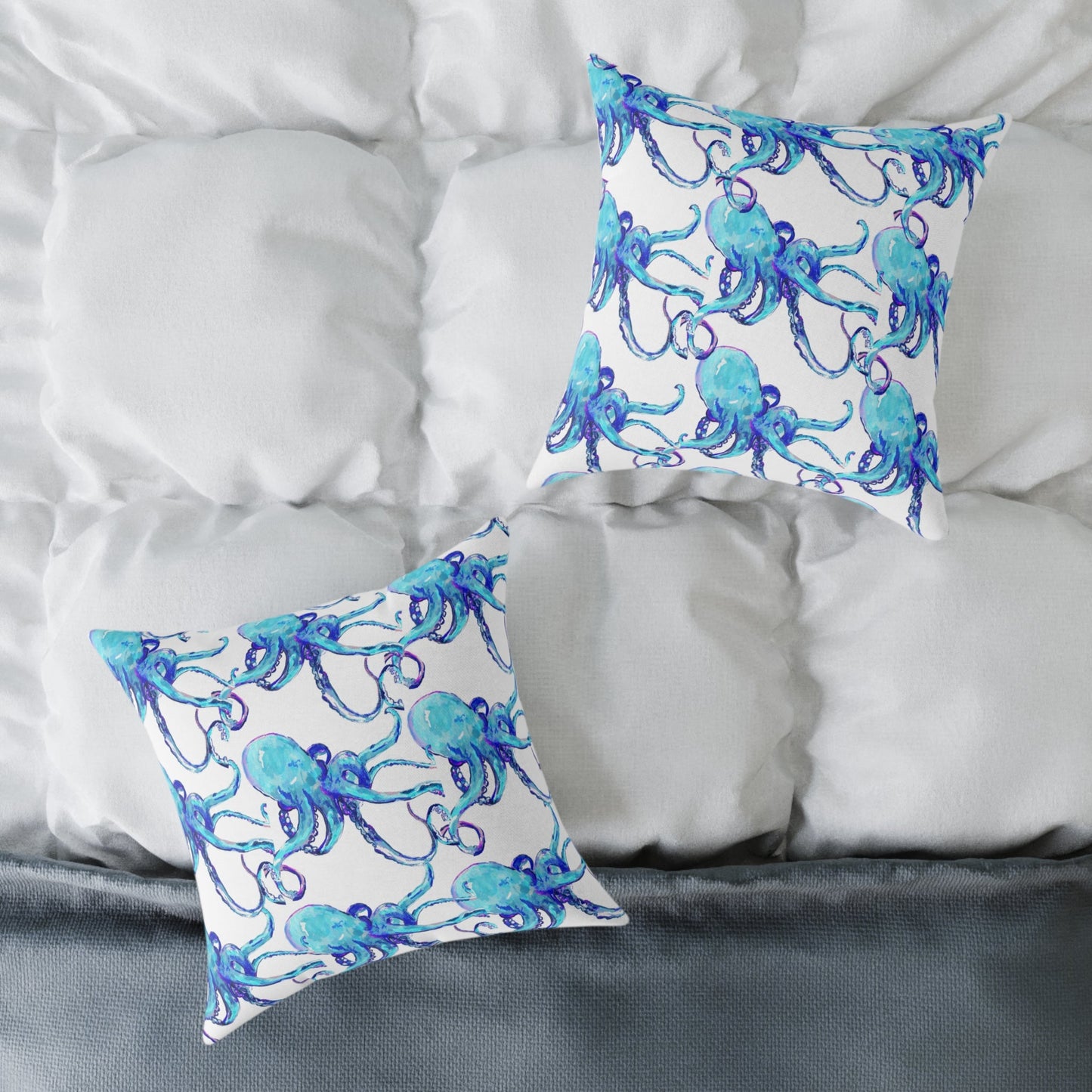 Ocean Blue Octopus Throw Pillow - Nautical Home Decor - Blue Cava