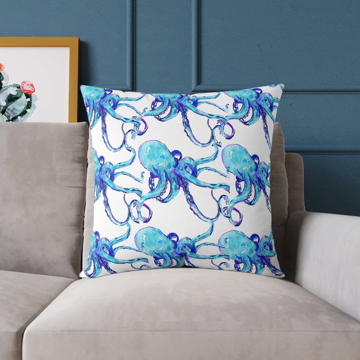 Ocean Blue Octopus Throw Pillow - Nautical Home Decor - Blue Cava
