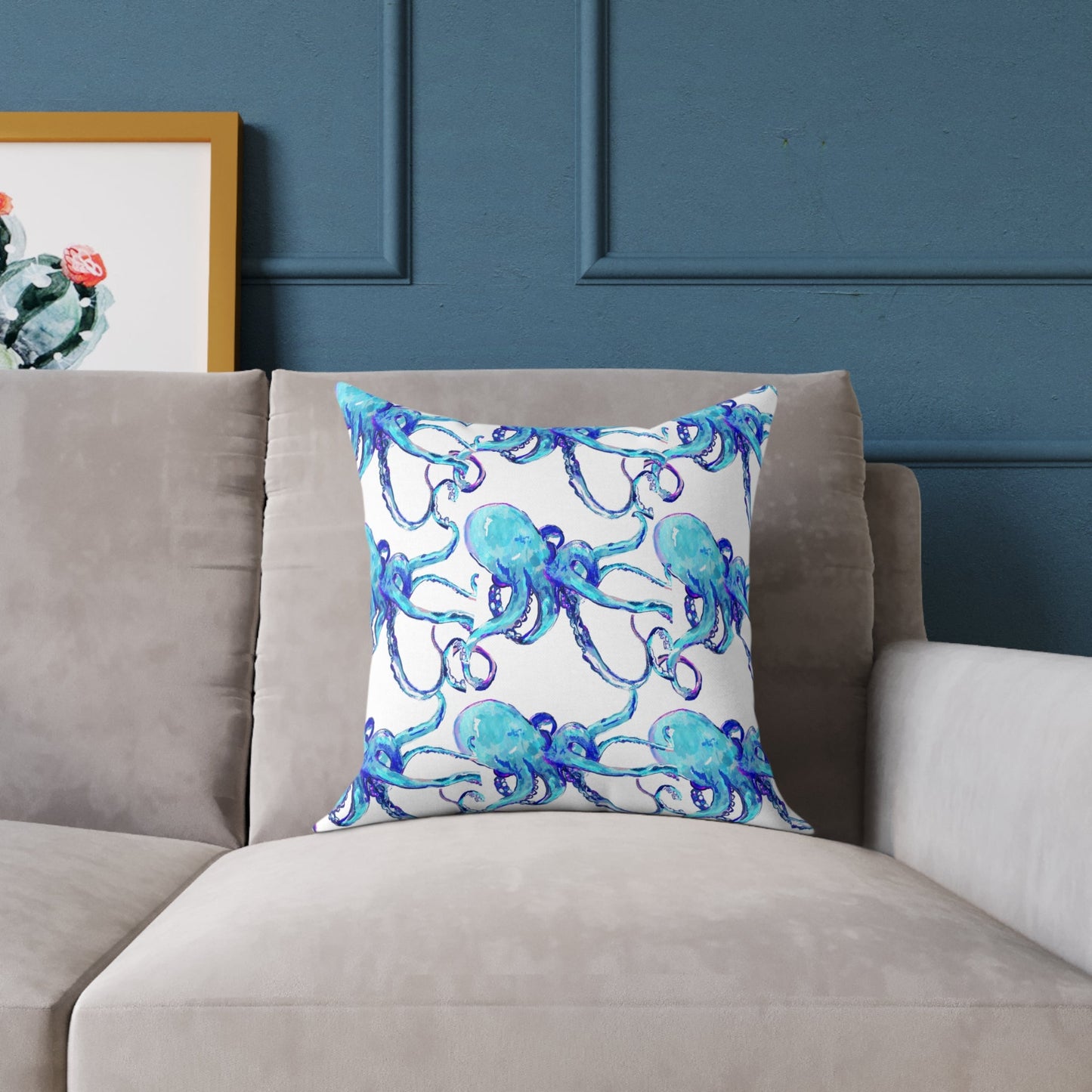 Ocean Blue Octopus Throw Pillow - Nautical Home Decor - Blue Cava
