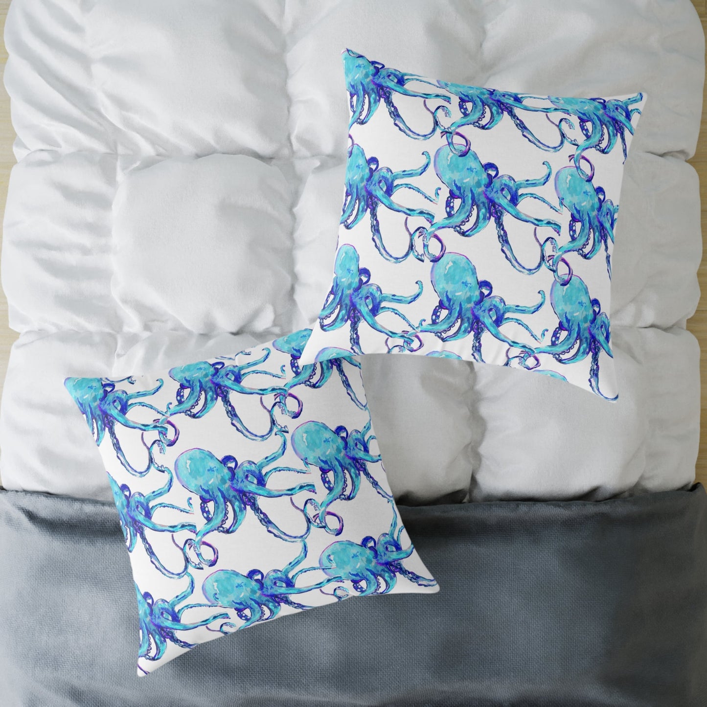 Ocean Blue Octopus Throw Pillow - Nautical Home Decor - Blue Cava