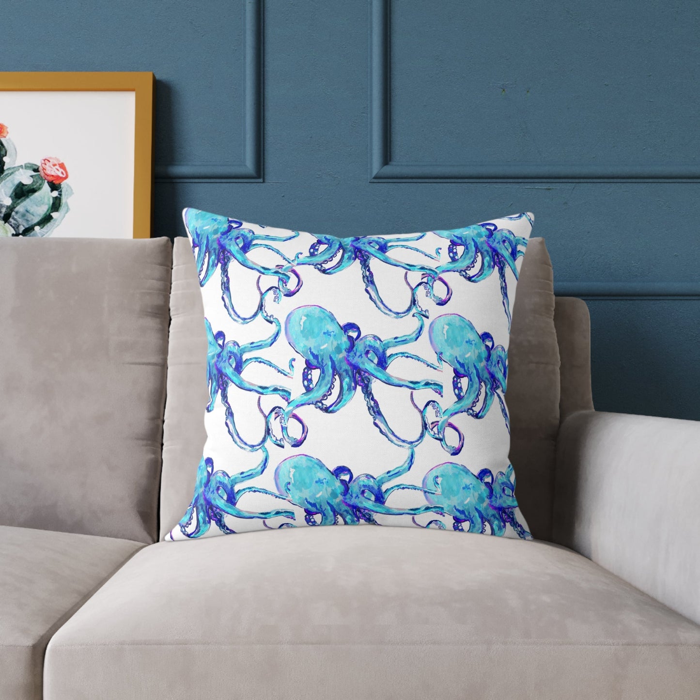 Ocean Blue Octopus Throw Pillow - Nautical Home Decor - Blue Cava