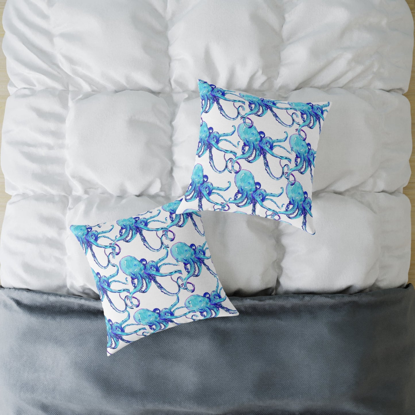 Ocean Blue Octopus Throw Pillow - Nautical Home Decor - Blue Cava