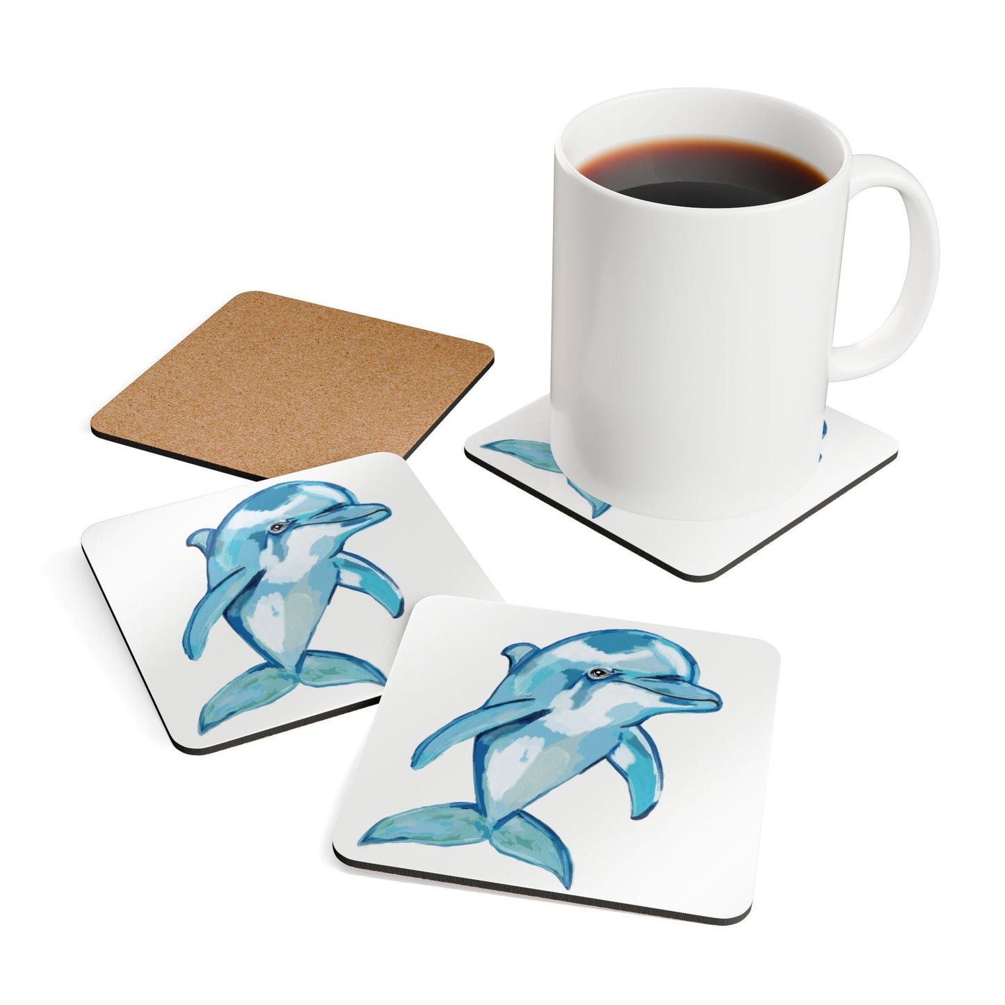 Ocean - Inspired Dolphin Corkwood Coaster Set - Eco - Friendly - Blue Cava