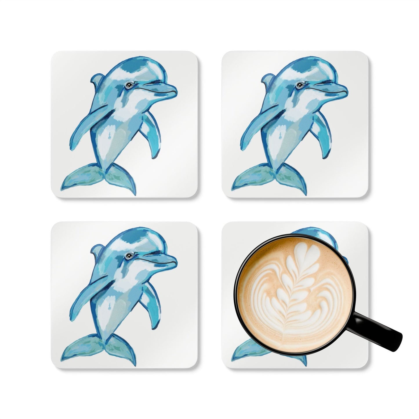 Ocean - Inspired Dolphin Corkwood Coaster Set - Eco - Friendly - Blue Cava