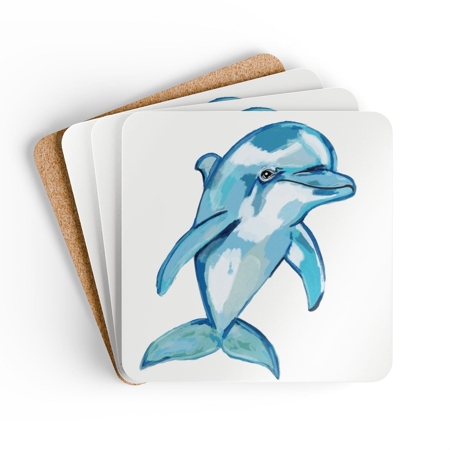 Ocean - Inspired Dolphin Corkwood Coaster Set - Eco - Friendly - Blue Cava