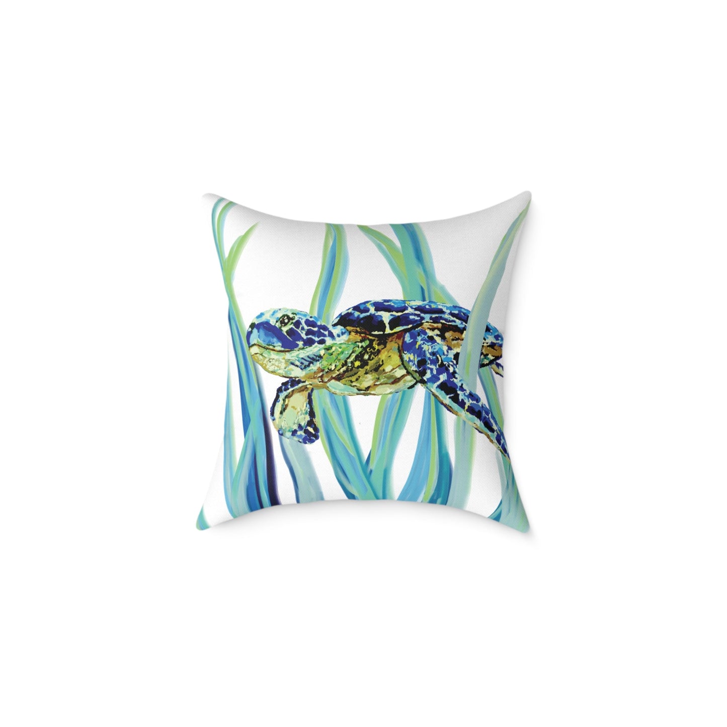 Ocean - Inspired Sea Turtle Square Pillow - Coastal Home Decor - Blue Cava