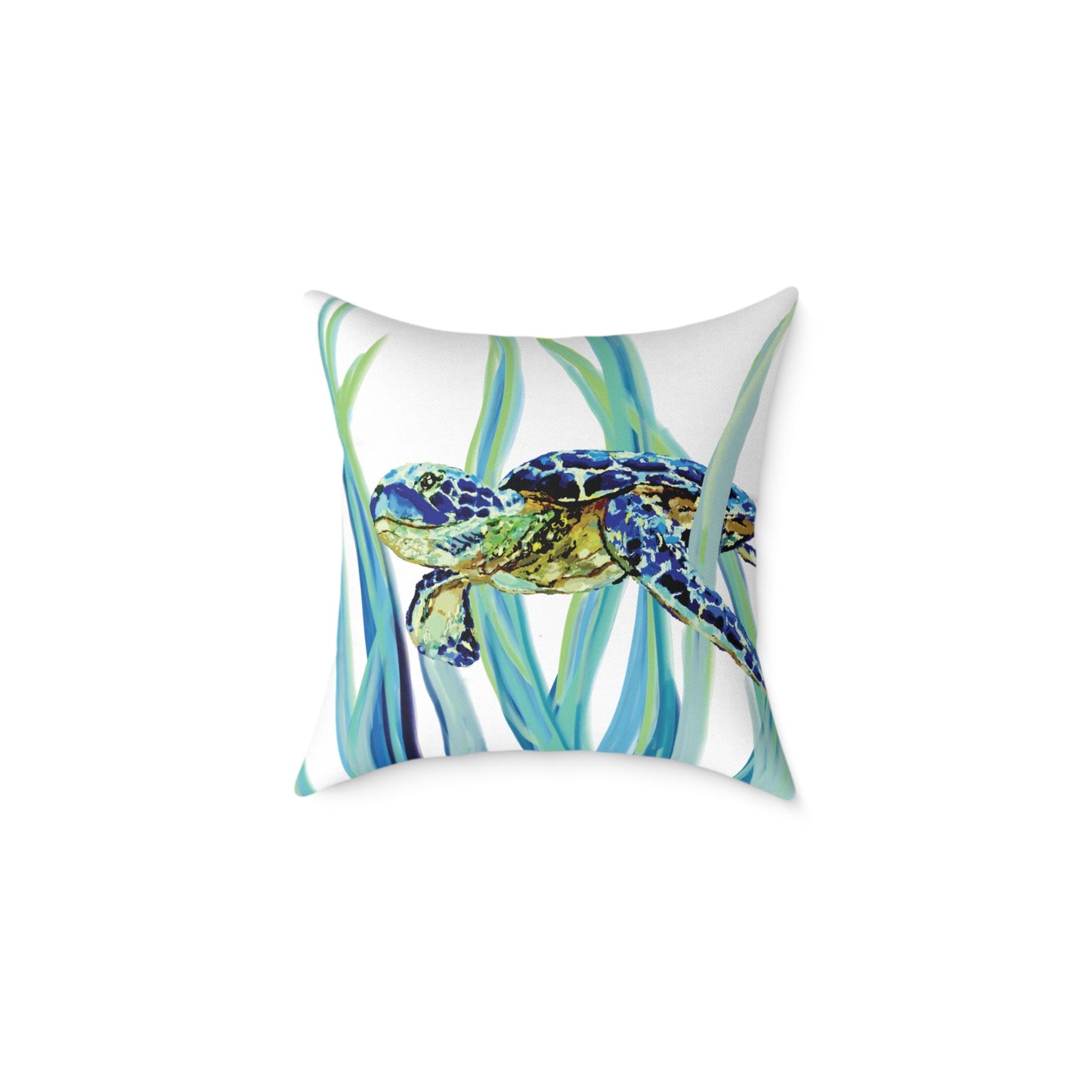 Ocean - Inspired Sea Turtle Square Pillow - Coastal Home Decor - Blue Cava