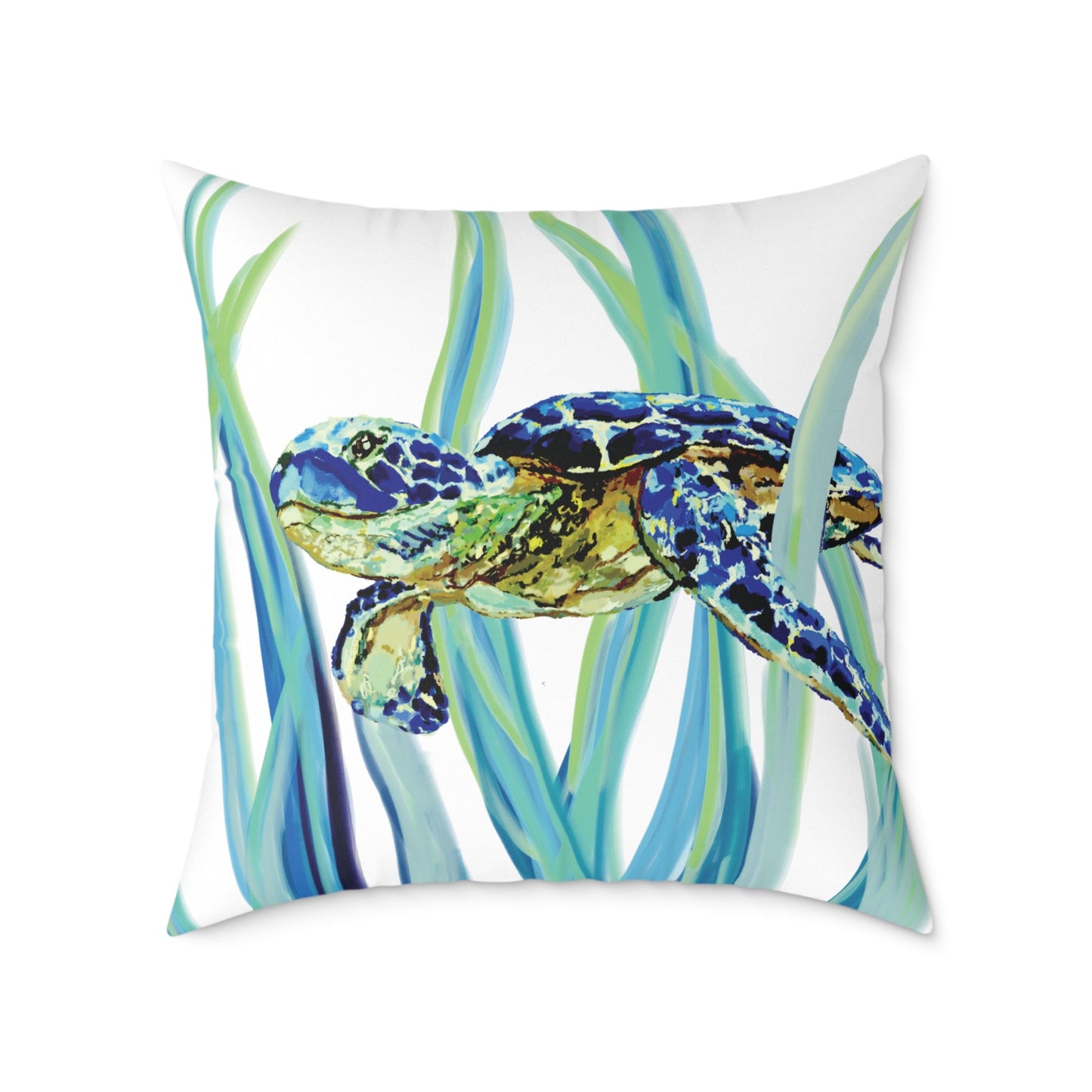 Ocean - Inspired Sea Turtle Square Pillow - Coastal Home Decor - Blue Cava