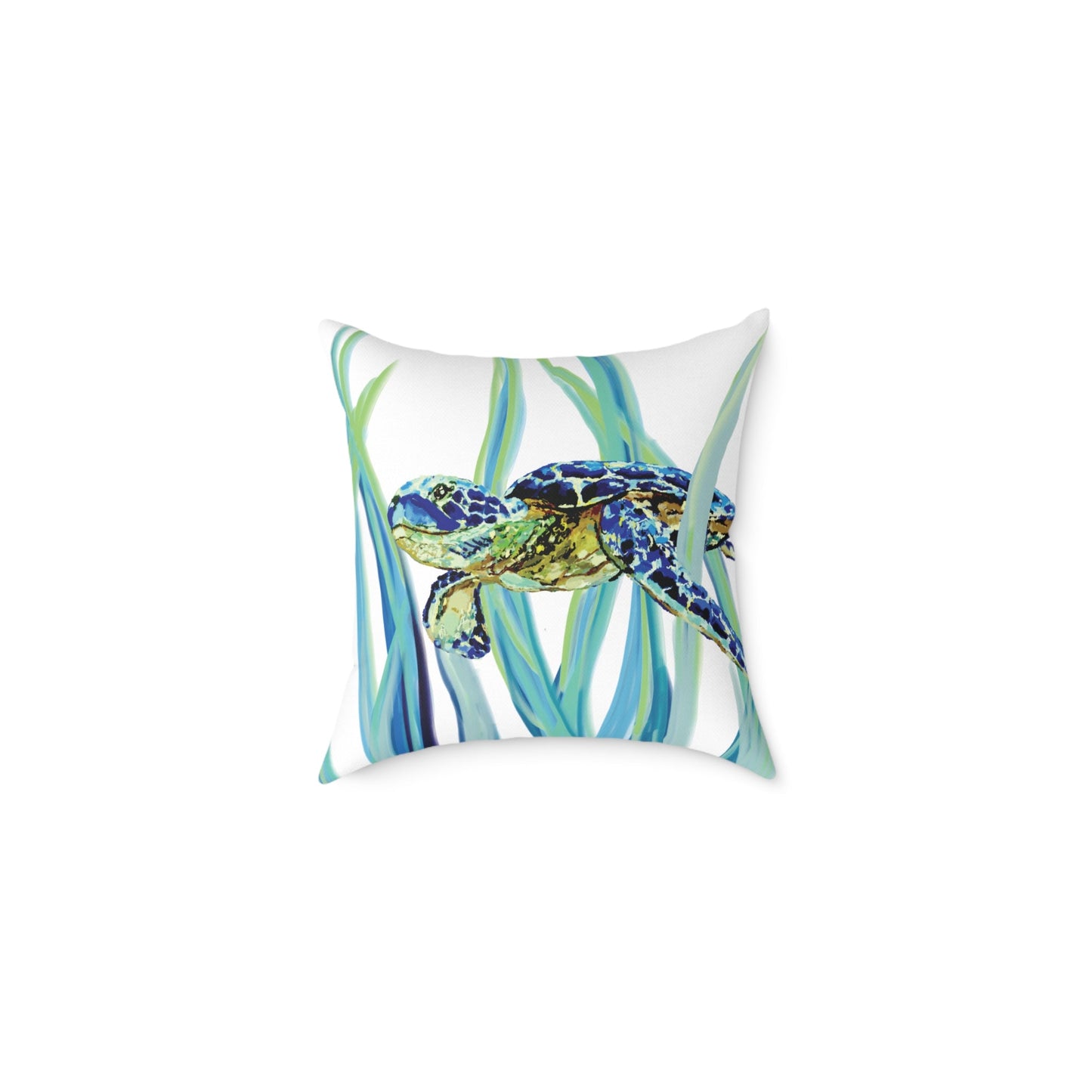 Ocean - Inspired Sea Turtle Square Pillow - Coastal Home Decor - Blue Cava