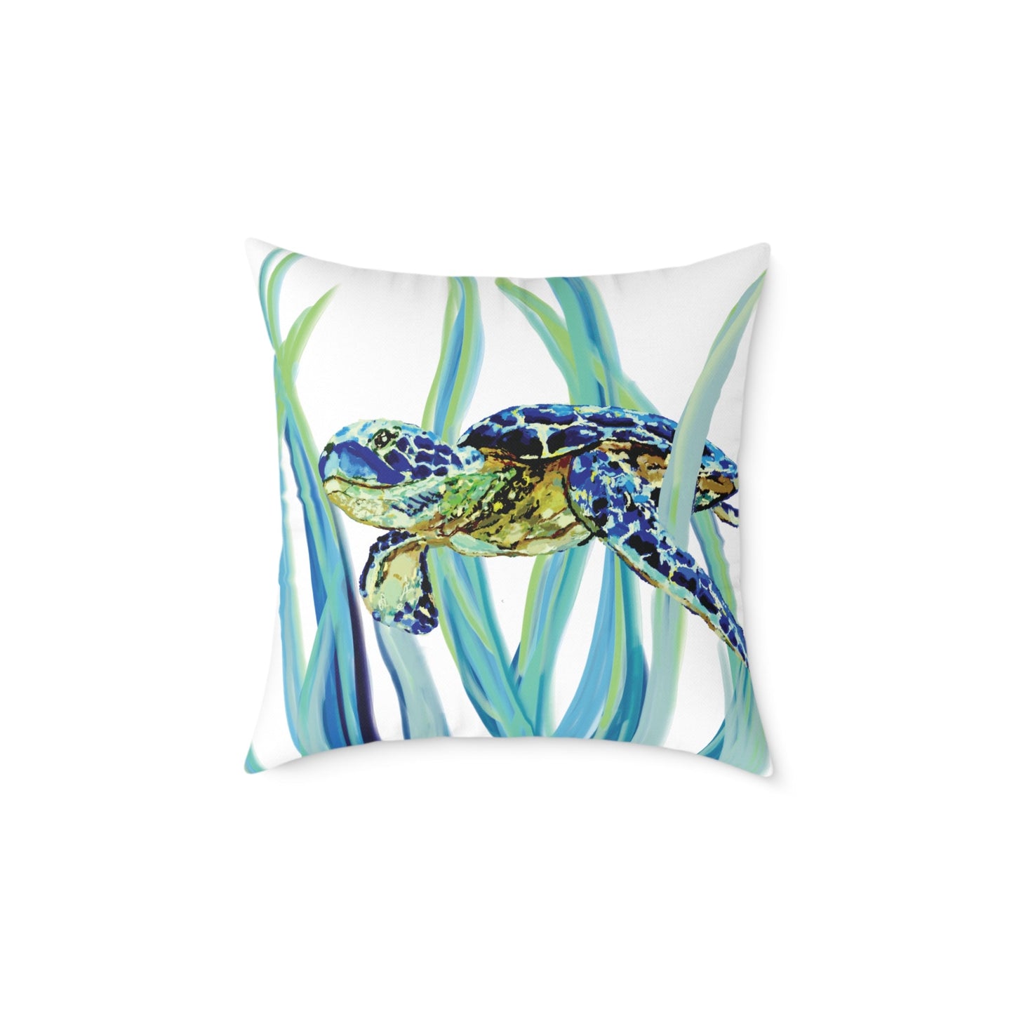Ocean - Inspired Sea Turtle Square Pillow - Coastal Home Decor - Blue Cava